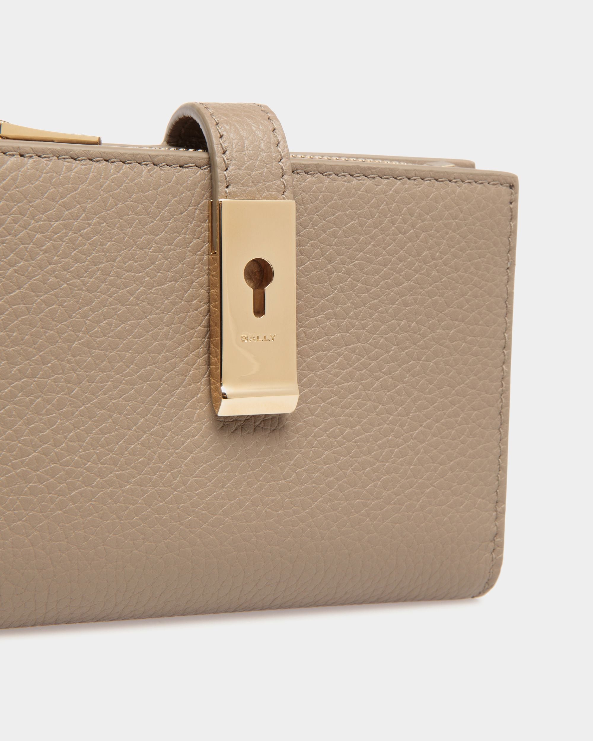 Lock Me Wallet In Taupe Grained Leather - Women's - Bally - 04