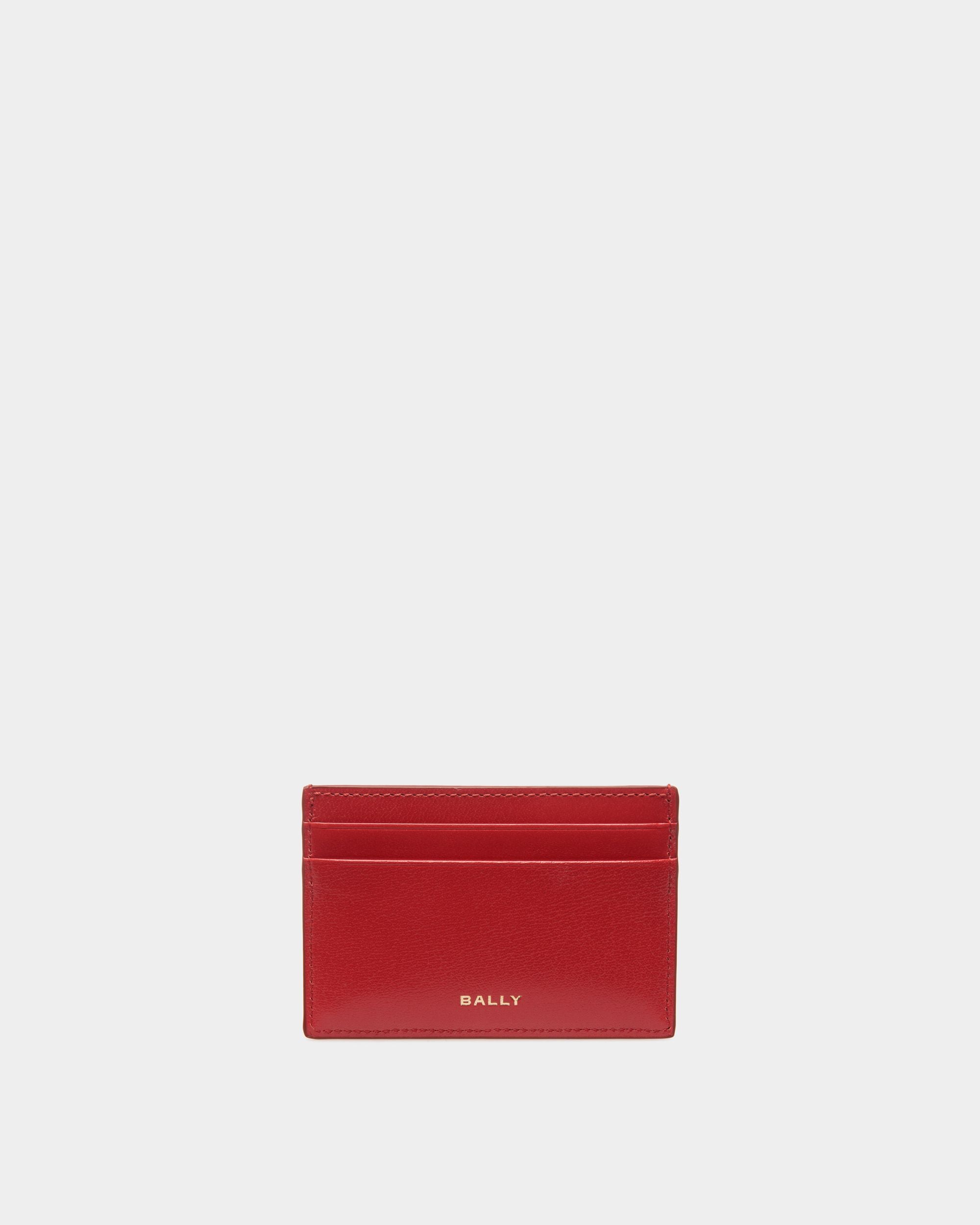 Swissness Card Holder In Red Leather with Studs - Women's - Bally - 02