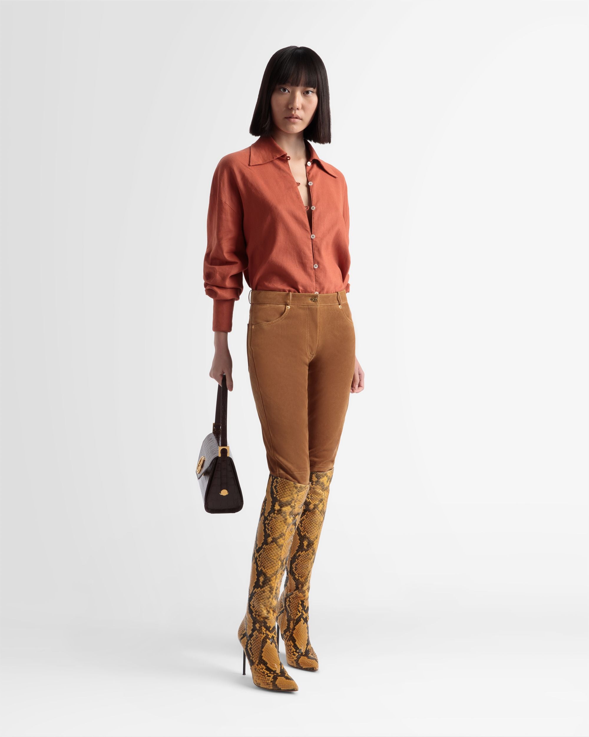 Straight Leg Leather Pants In Desert - Women's - Bally - 01