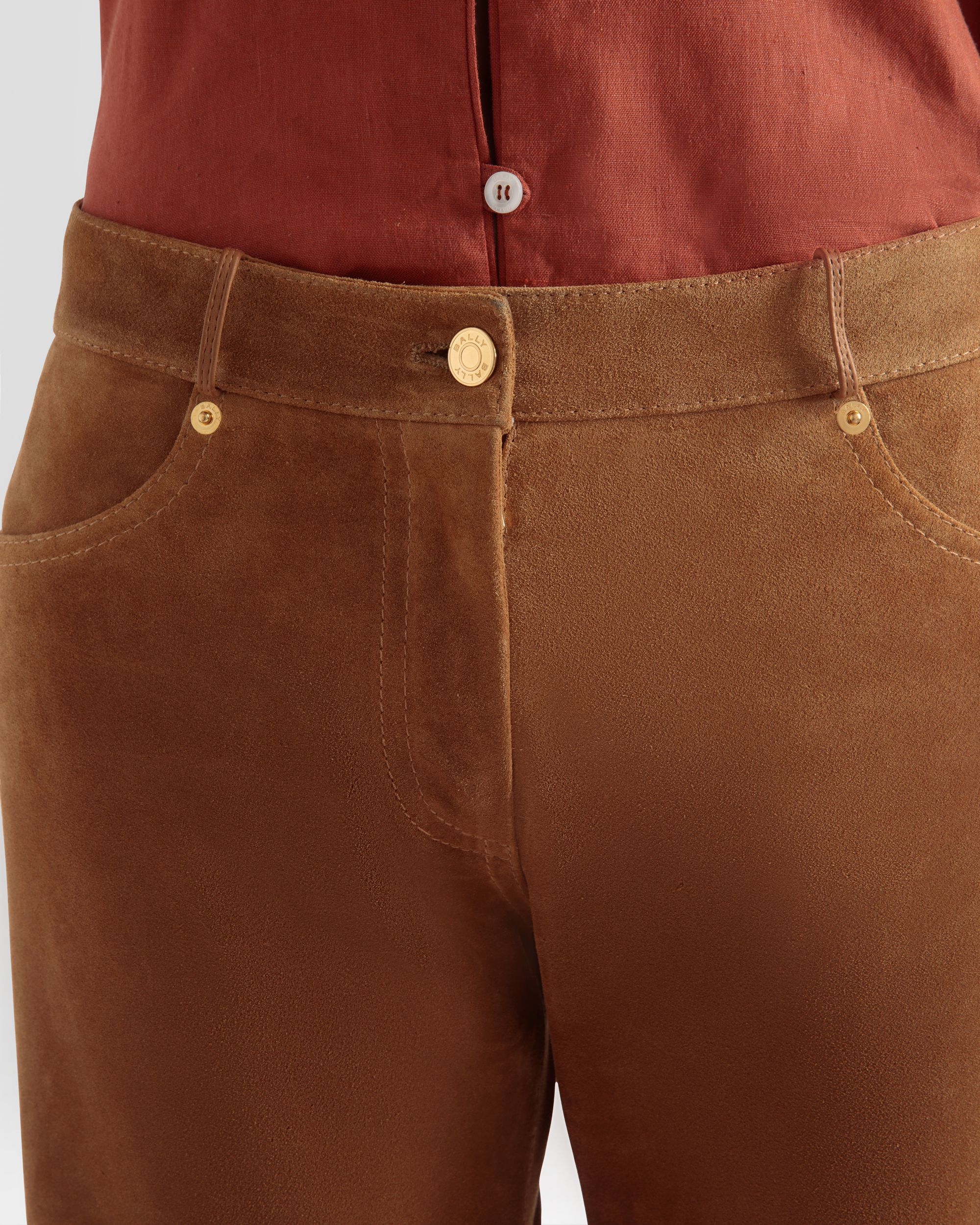 Straight Leg Leather Pants In Desert - Women's - Bally - 02