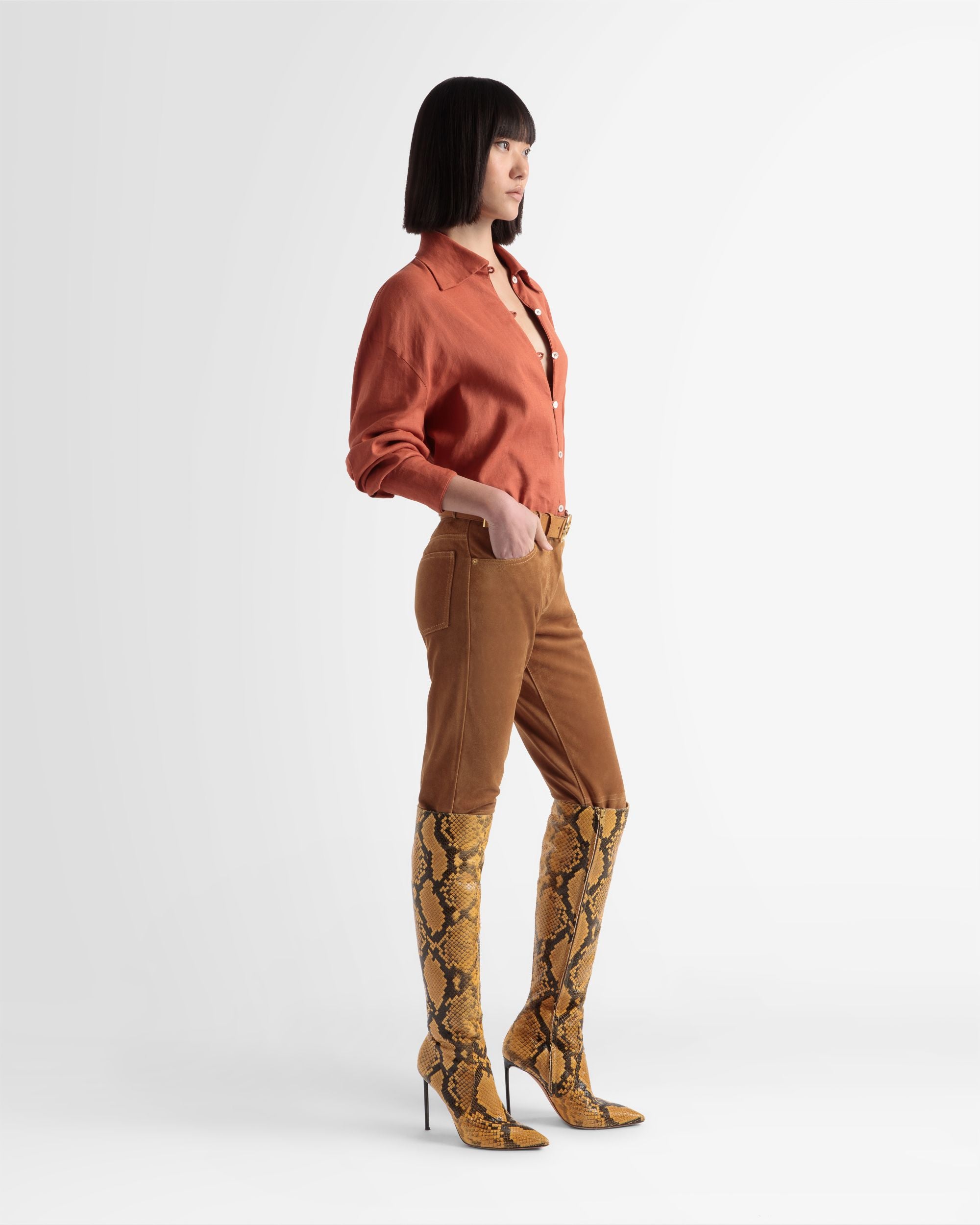 Straight Leg Leather Pants In Desert - Women's - Bally - 03