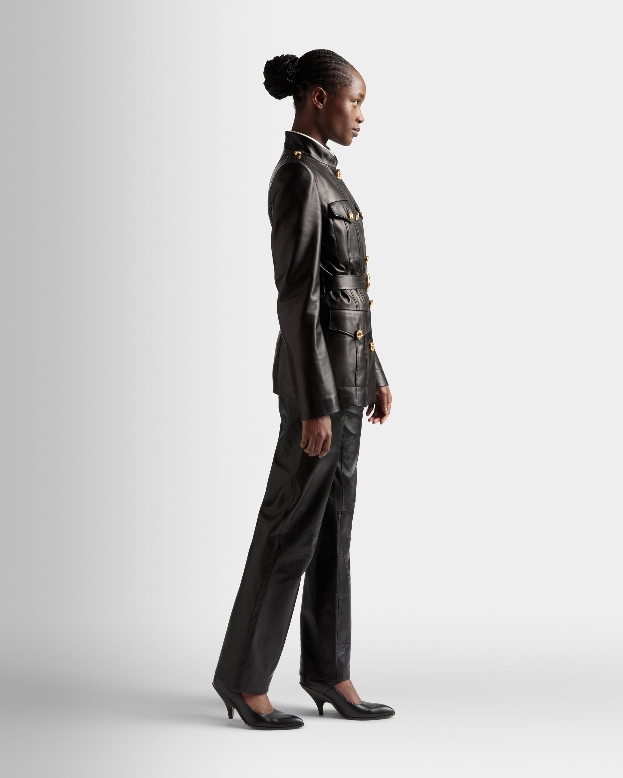 Belted Jacket In Black Leather - Women's - Bally - 05