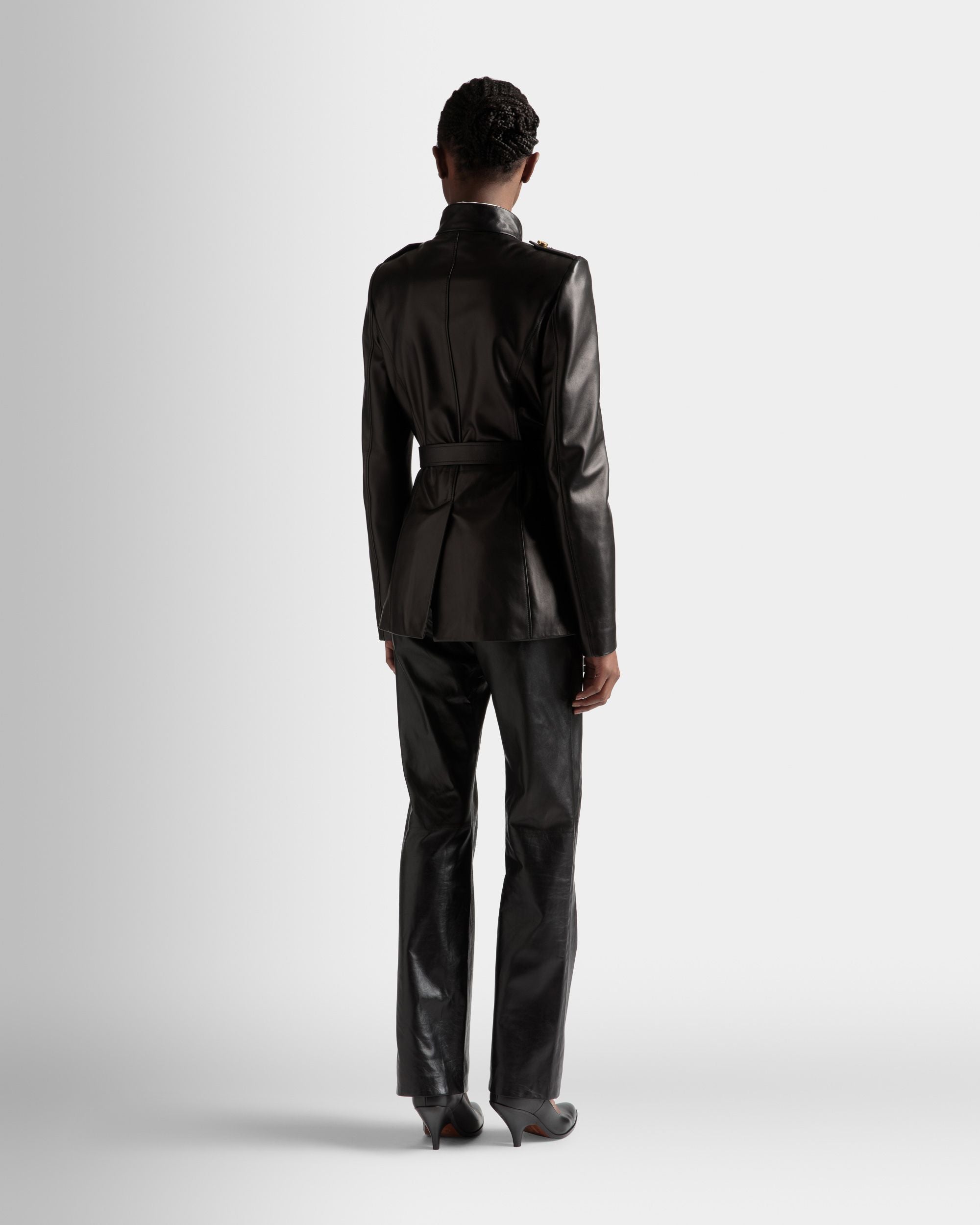 Belted Jacket In Black Leather - Women's - Bally - 06