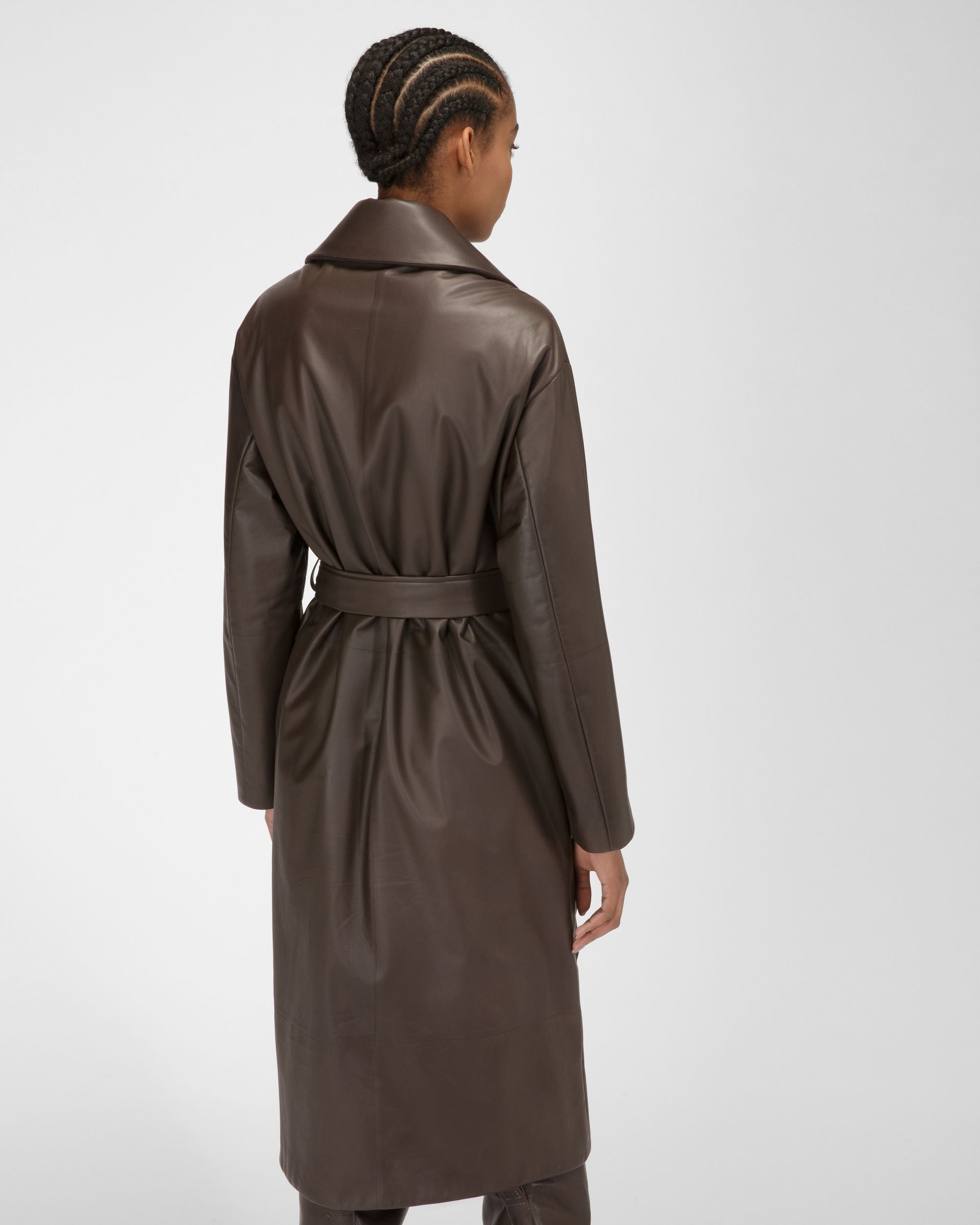 Leather Coat In Ebony Brown - Women's - Bally - 03