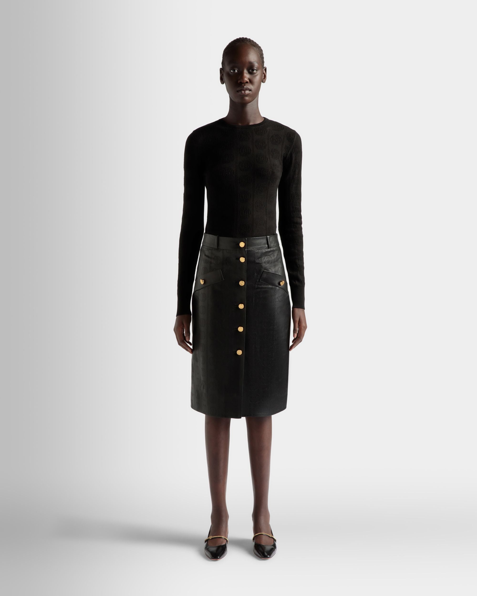 Midi Skirt In Black Leather - Women's - Bally - 02