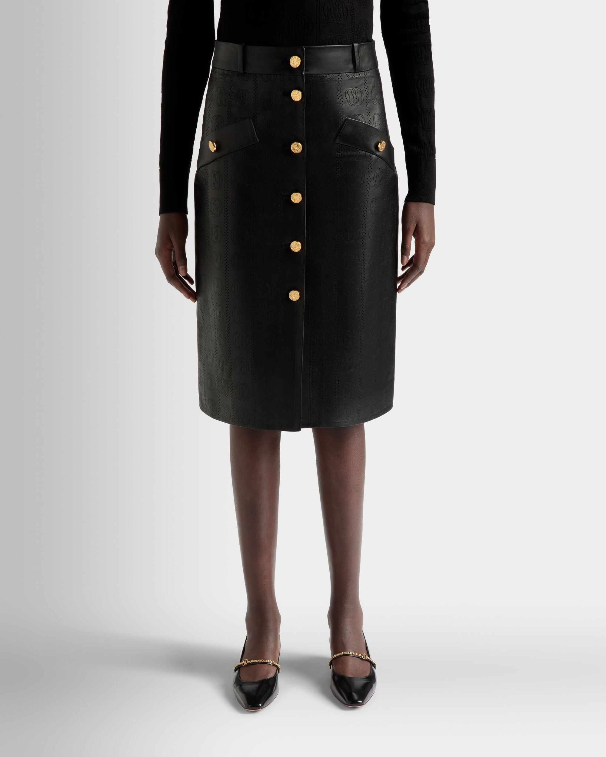 Midi Skirt In Black Leather - Women's - Bally - 03