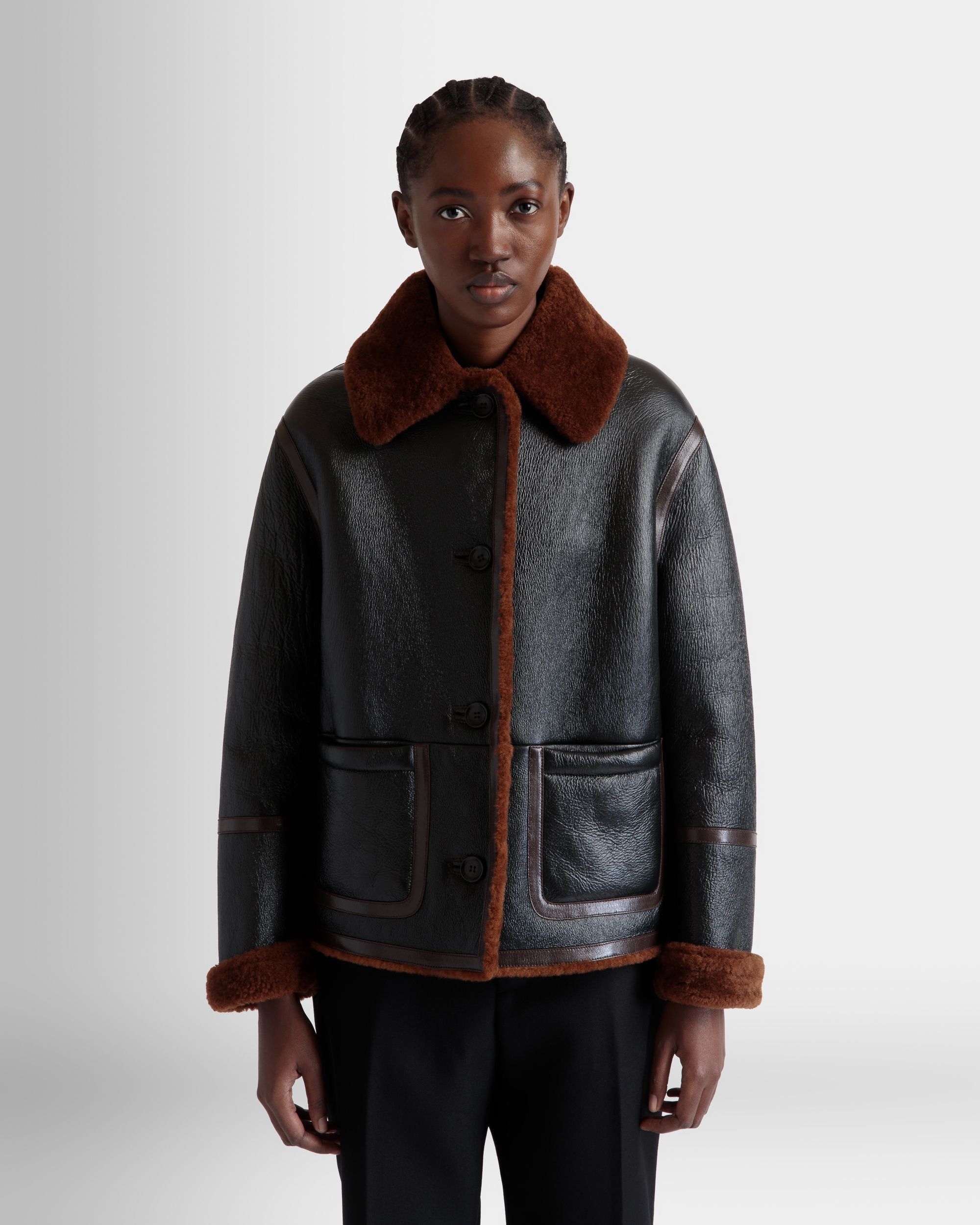Shearling Lined Jacket In Black Leather - Women's - Bally - 03