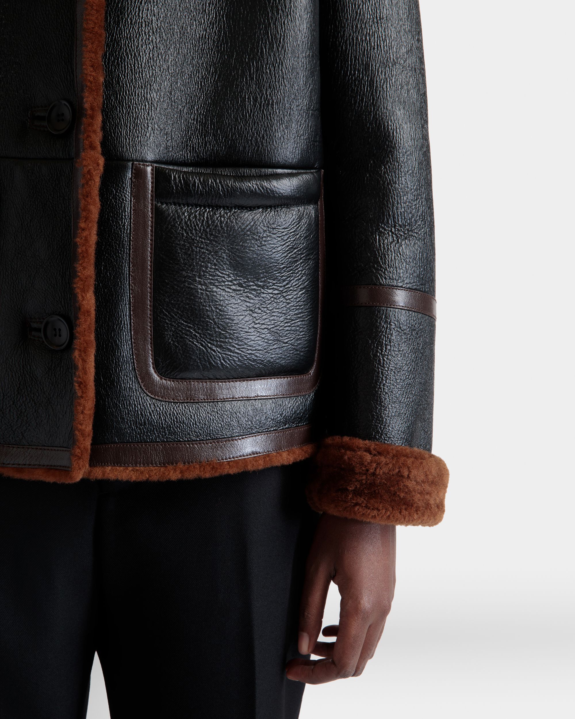 Shearling Lined Jacket In Black Leather - Women's - Bally - 04