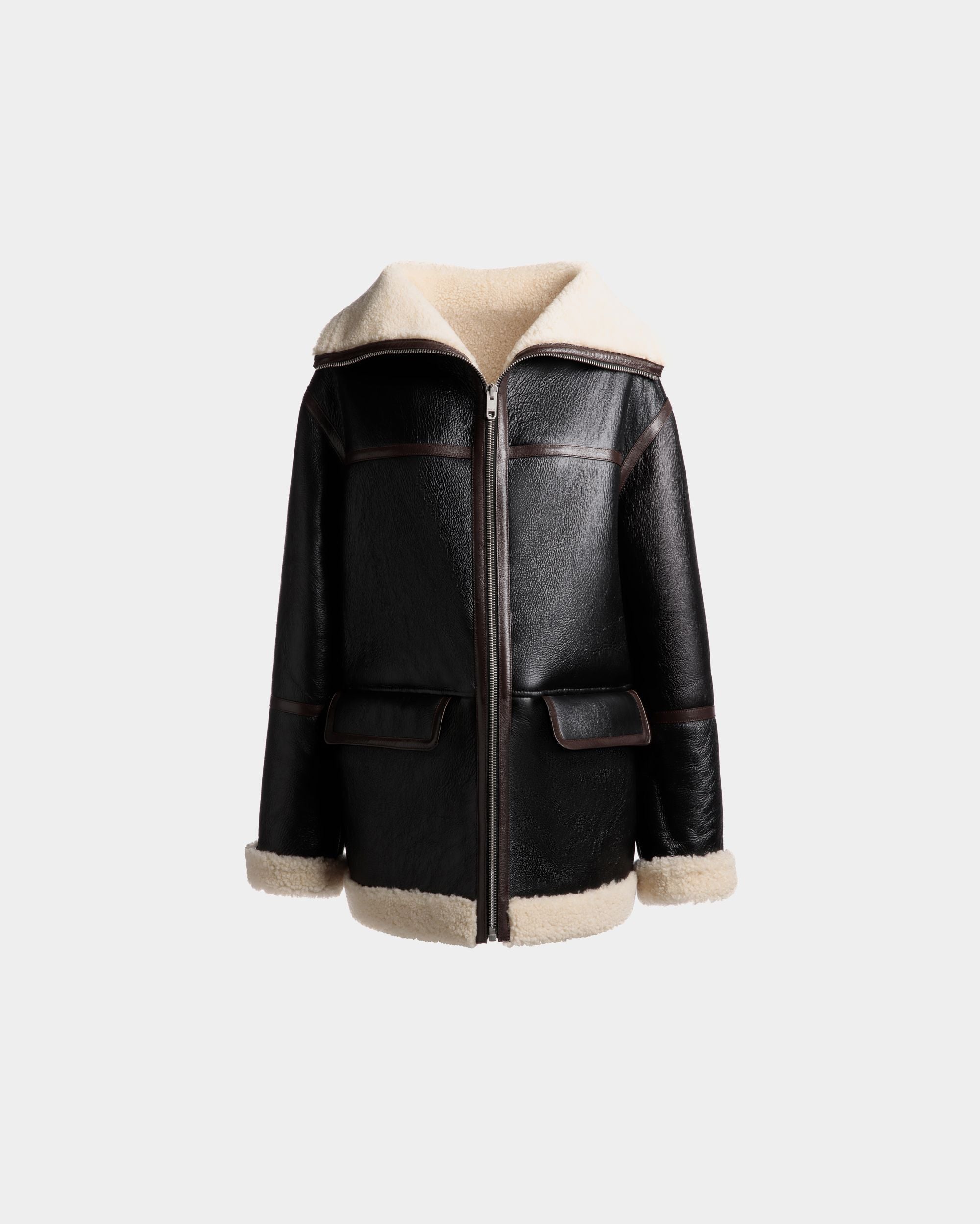 Shearling Lined Jacket In Black Leather - Women's - Bally - 01