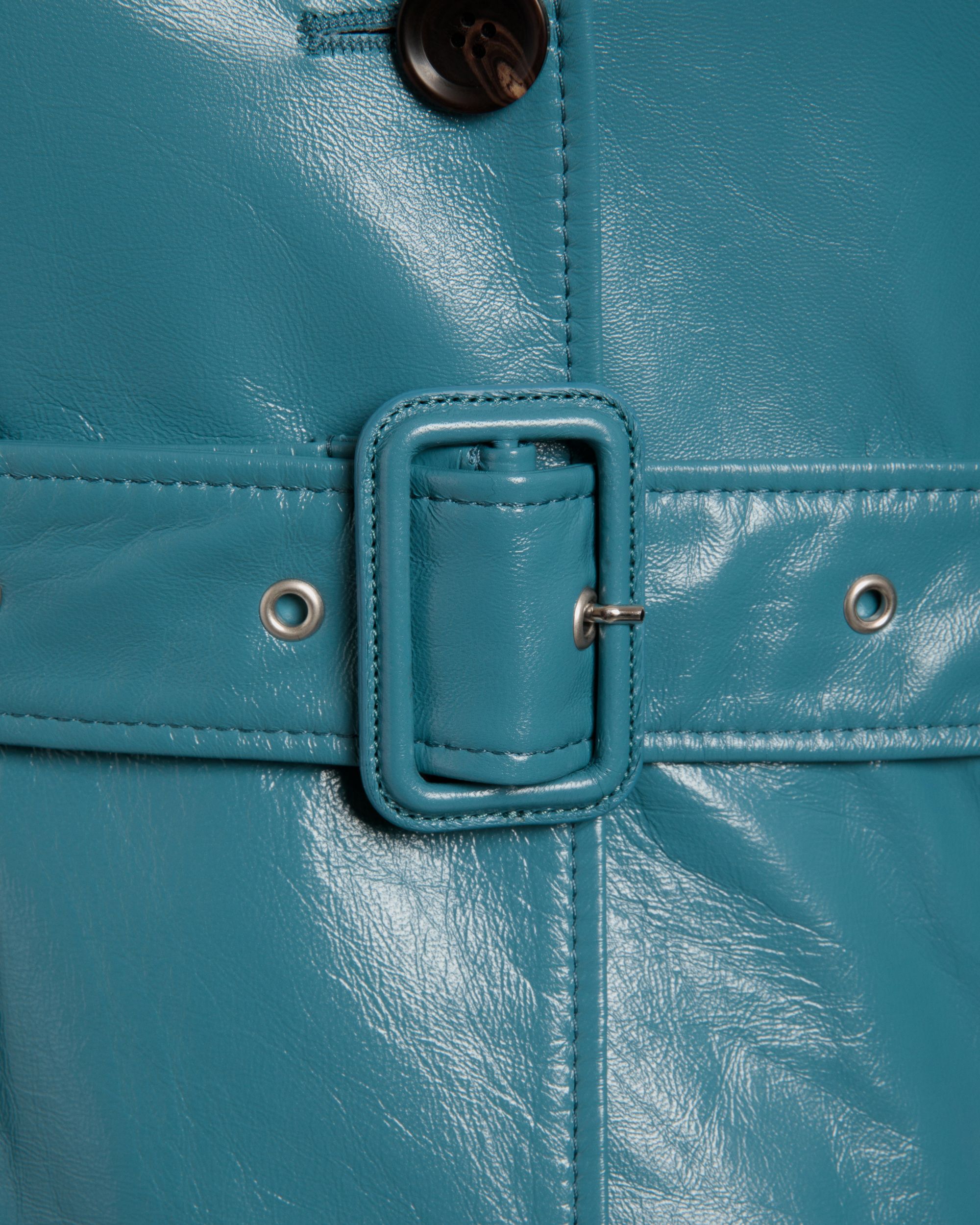 Belted Coat in Medium Blue Leather - Women's - Bally - 04