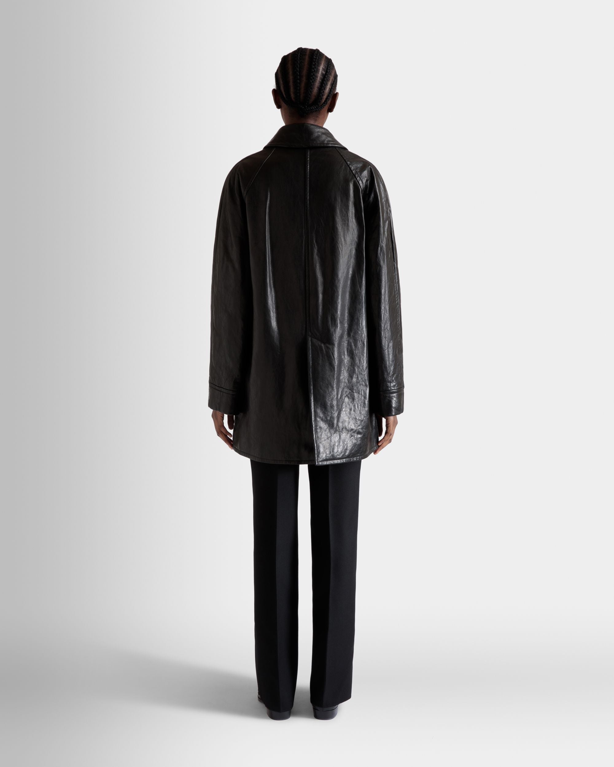 Double-Breasted Midi Coat In Black Leather - Women's - Bally - 06