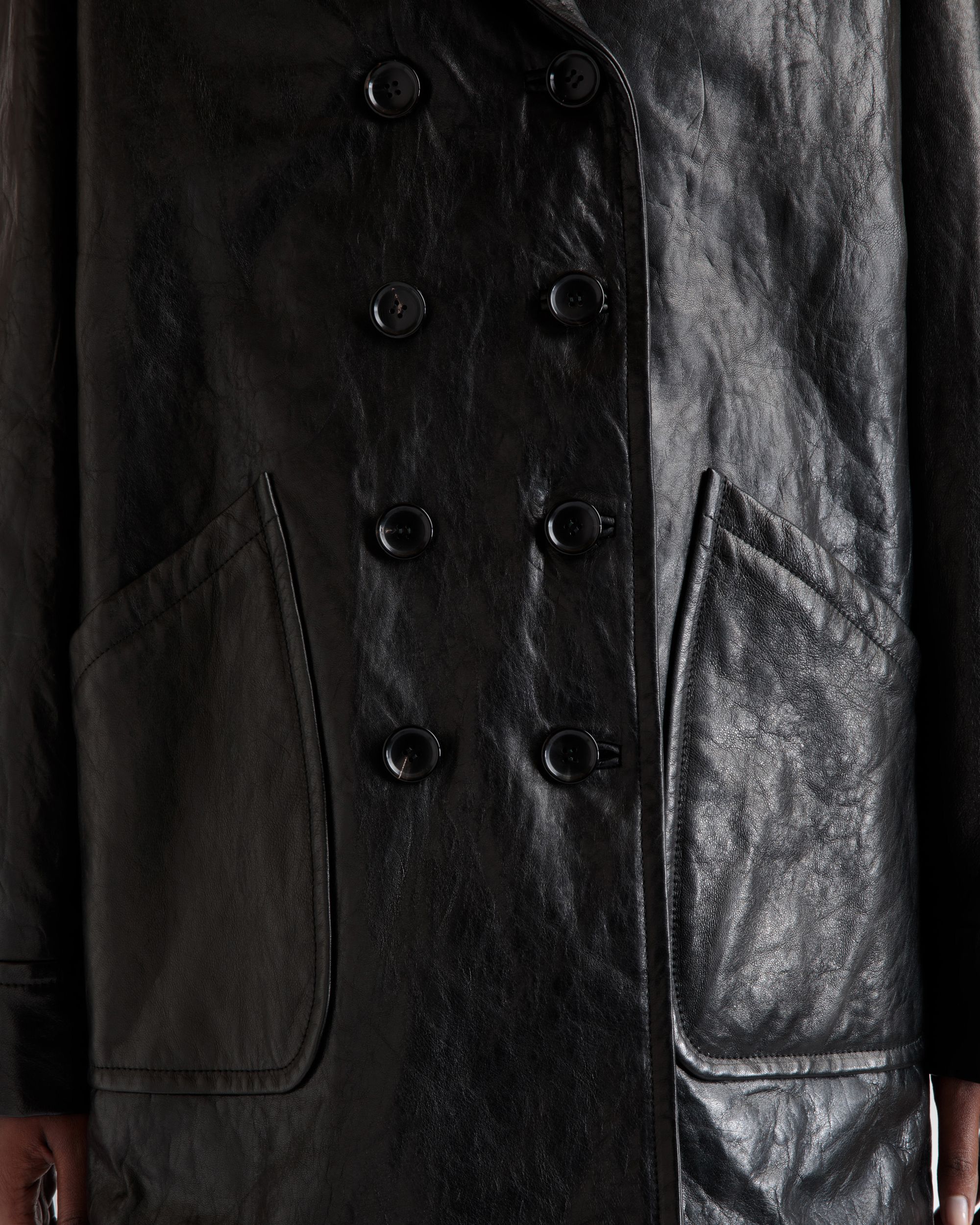 Double-Breasted Midi Coat In Black Leather - Women's - Bally - 08