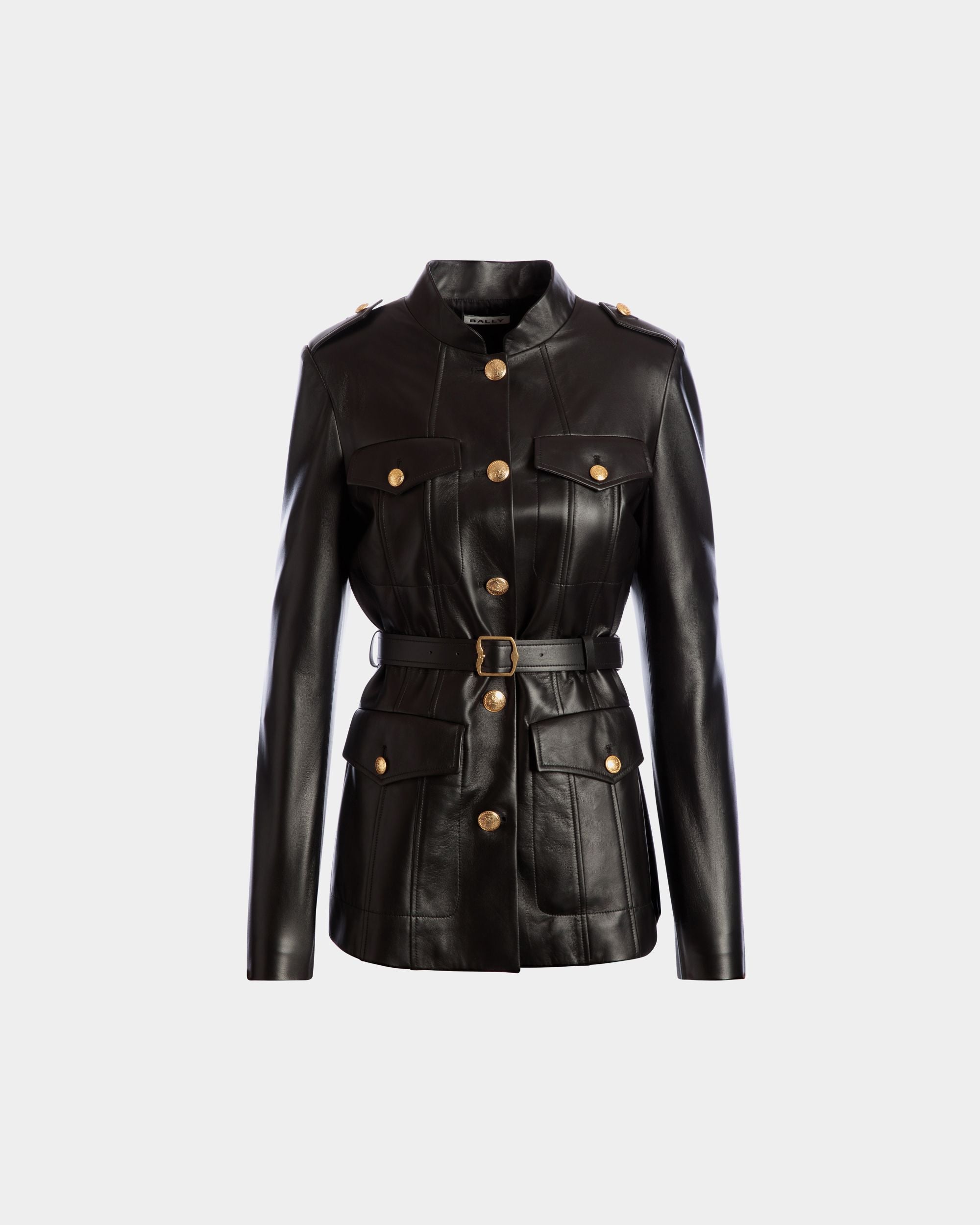 Belted Jacket In Black Leather - Women's - Bally - 01