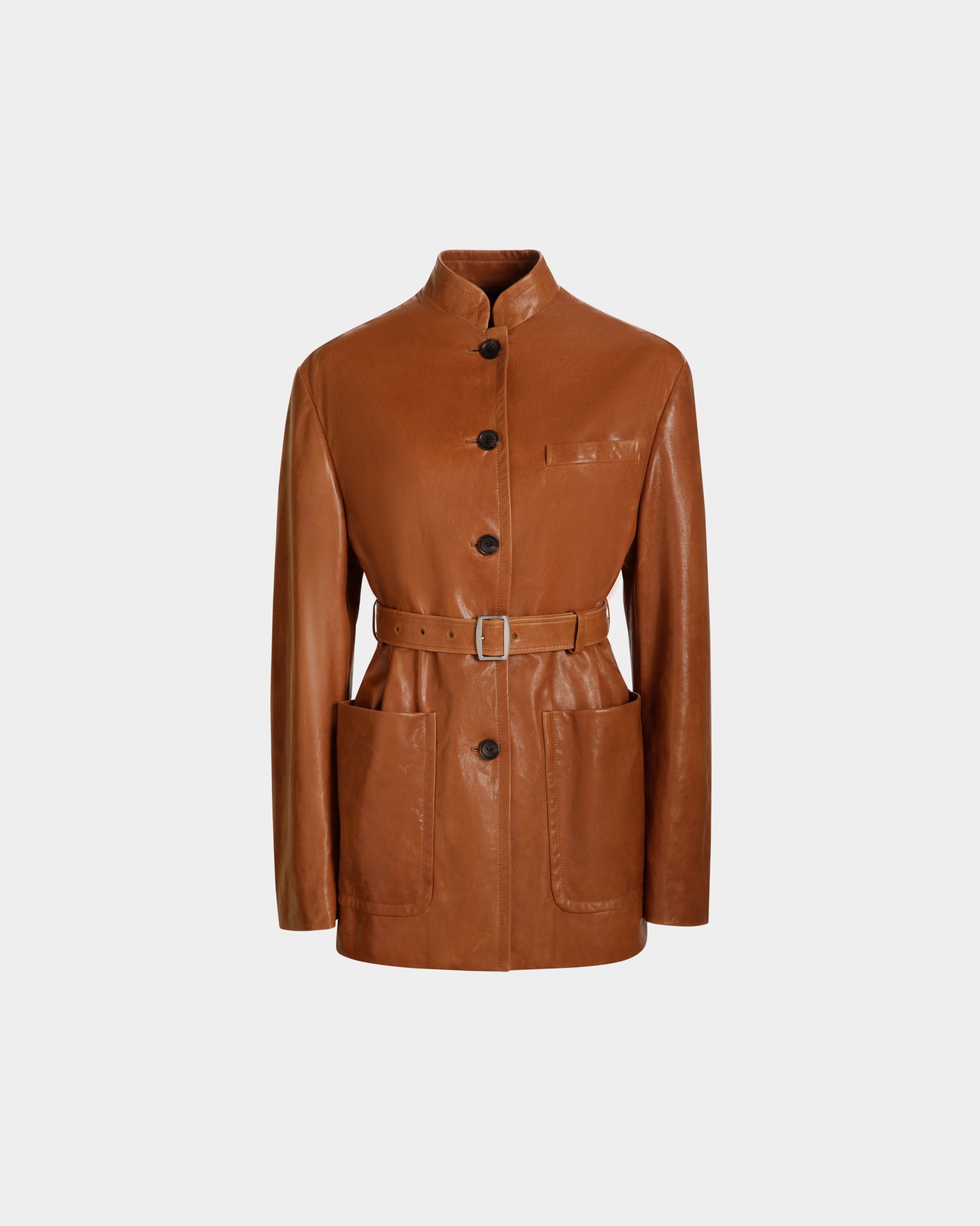 Belted Jacket in Brown Leather - Women's - Bally - 01