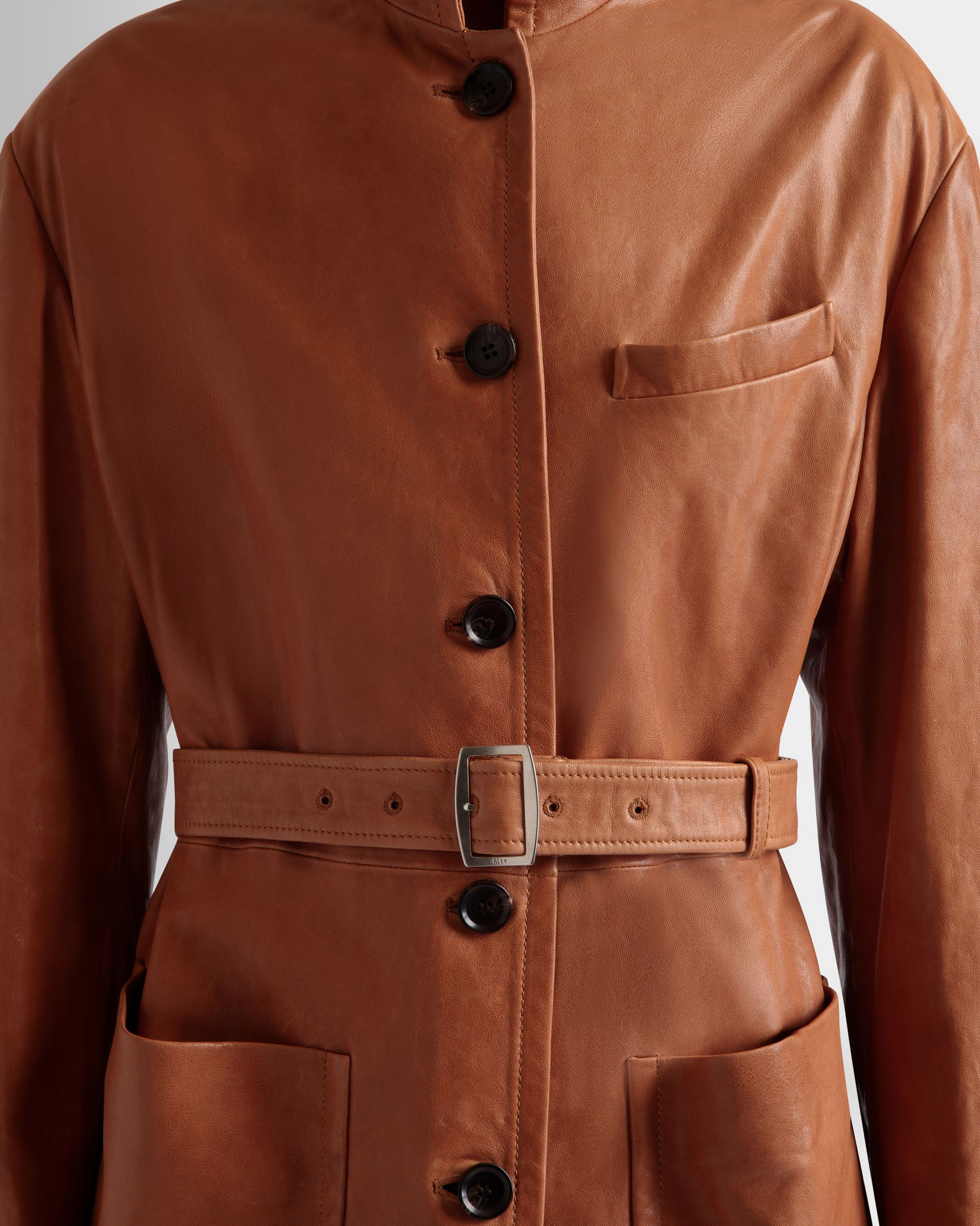 Belted Jacket in Brown Leather - Women's - Bally - 03