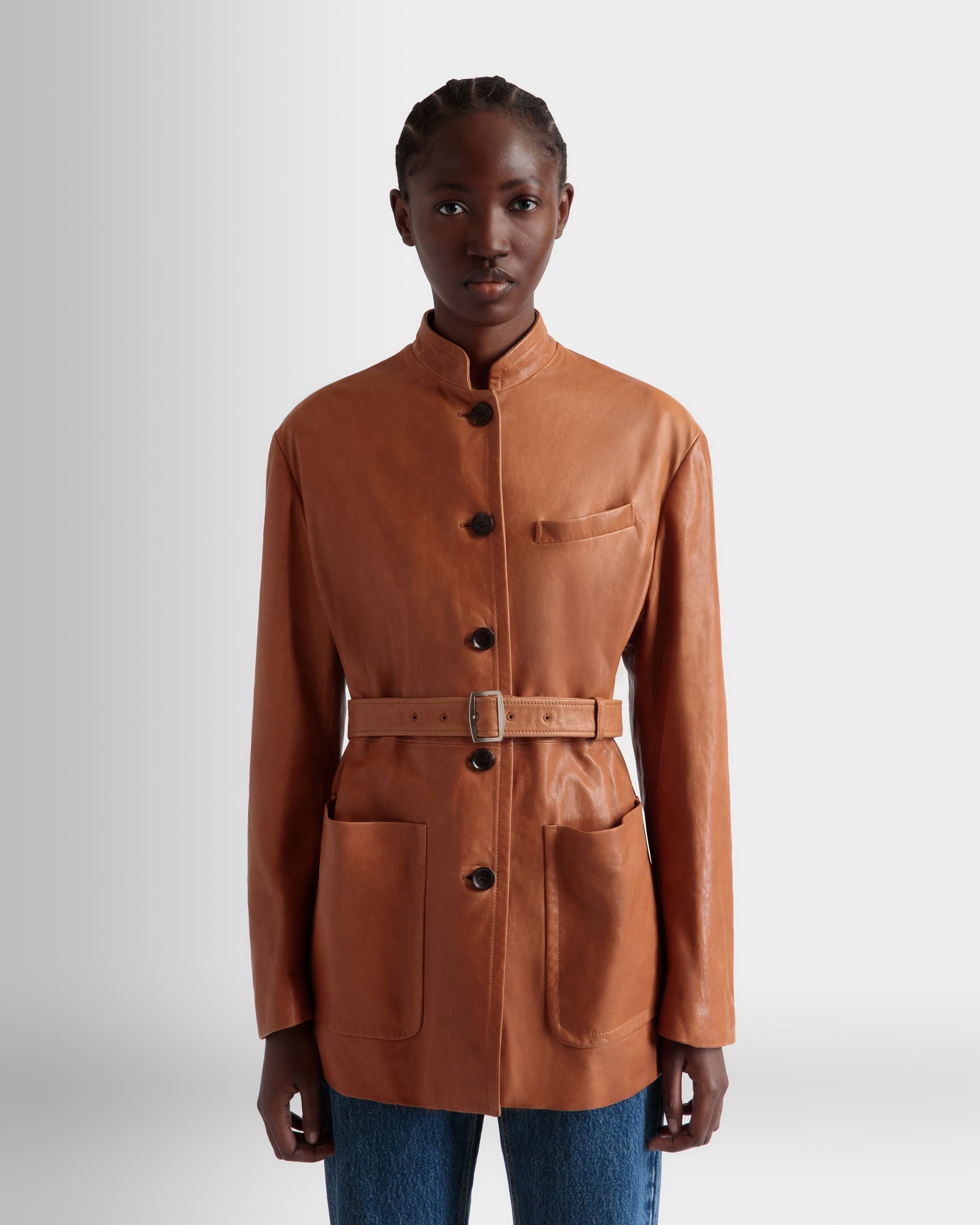 Belted Jacket in Brown Leather - Women's - Bally - 08