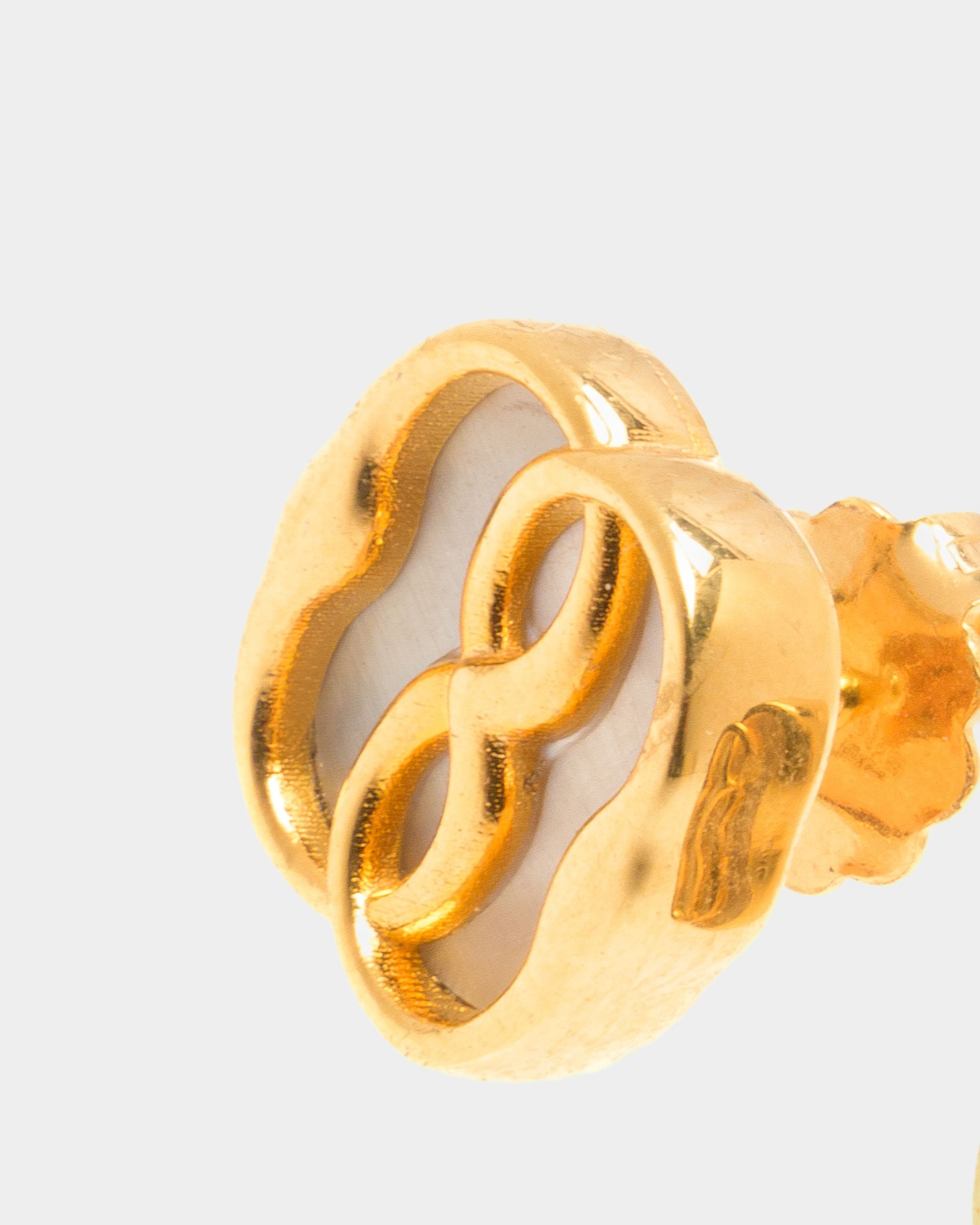 Emblem Studs in Gold-tone Eco Brass and Mother of Pearl - Women's - Bally - 02