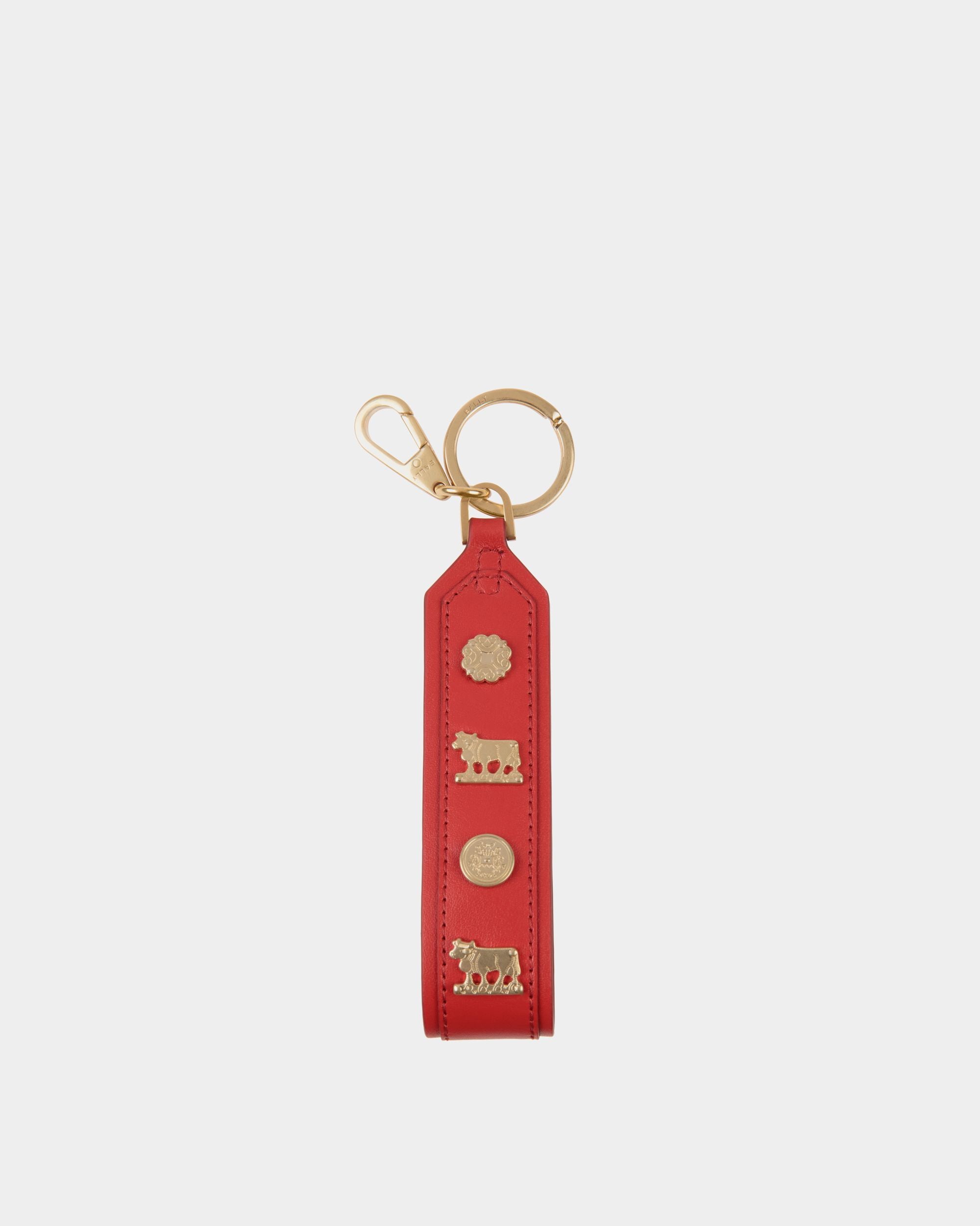 Swissness Keychain With Studs In Candy Red Leather - Women's - Bally - 01