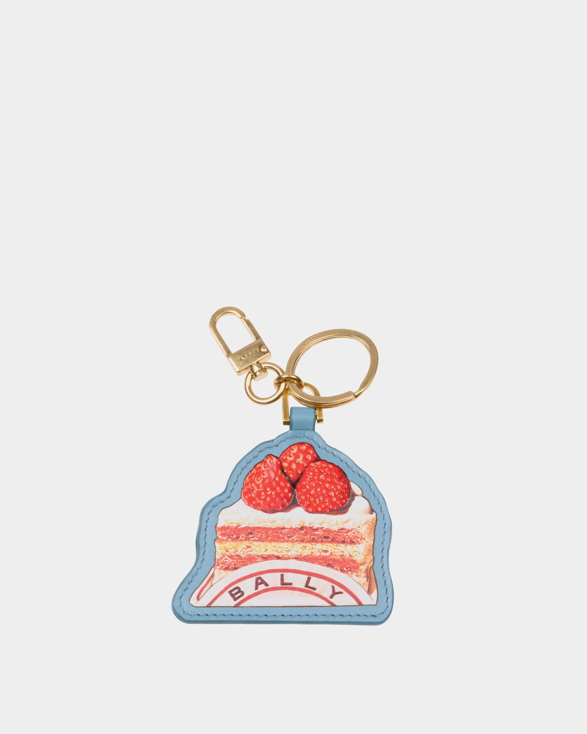 Keychain With Bally Cake Print in Medium Blue Leather - Women's - Bally - 01
