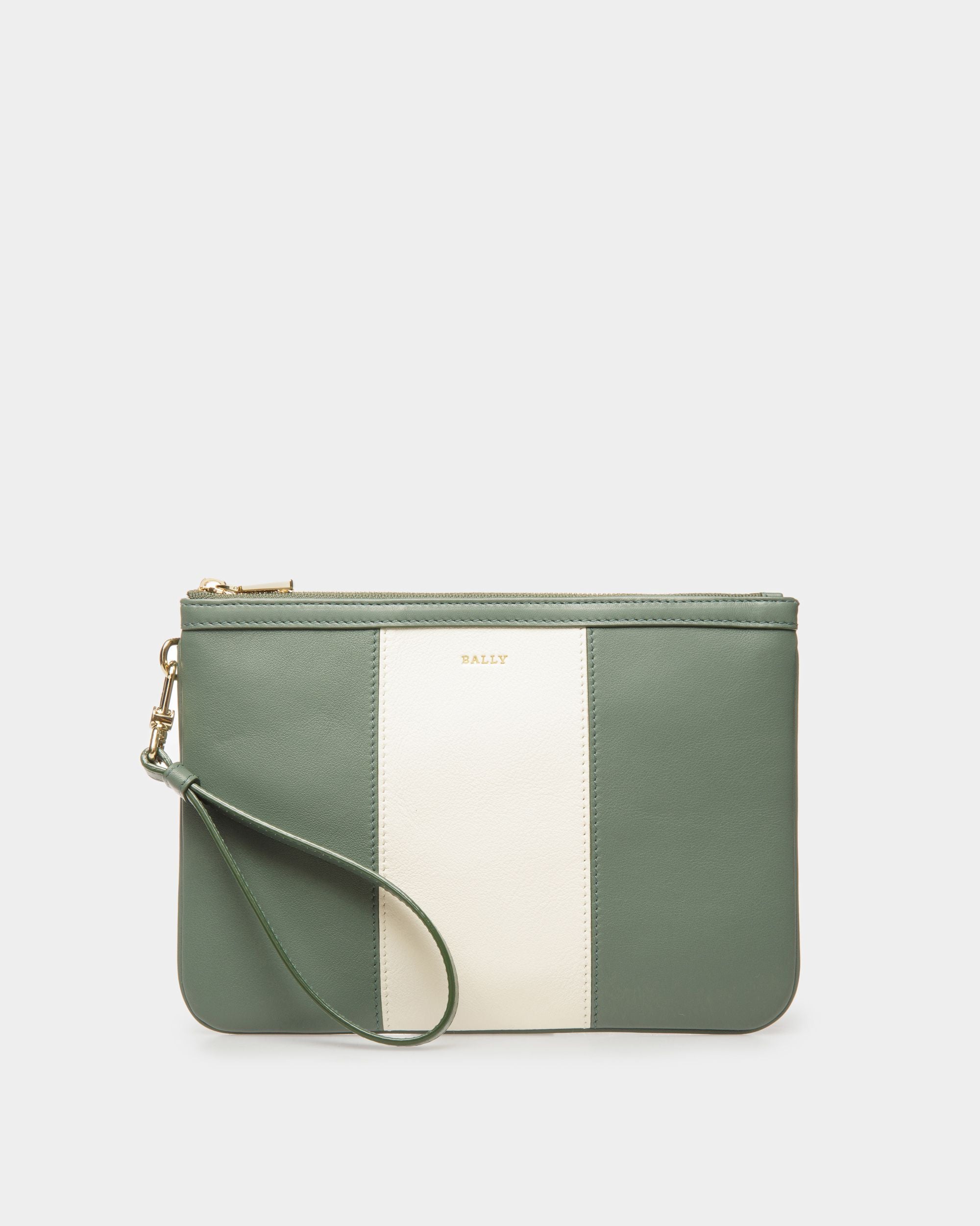 Cabana Wristlet in Green and White Leather - Women's - Bally - 01