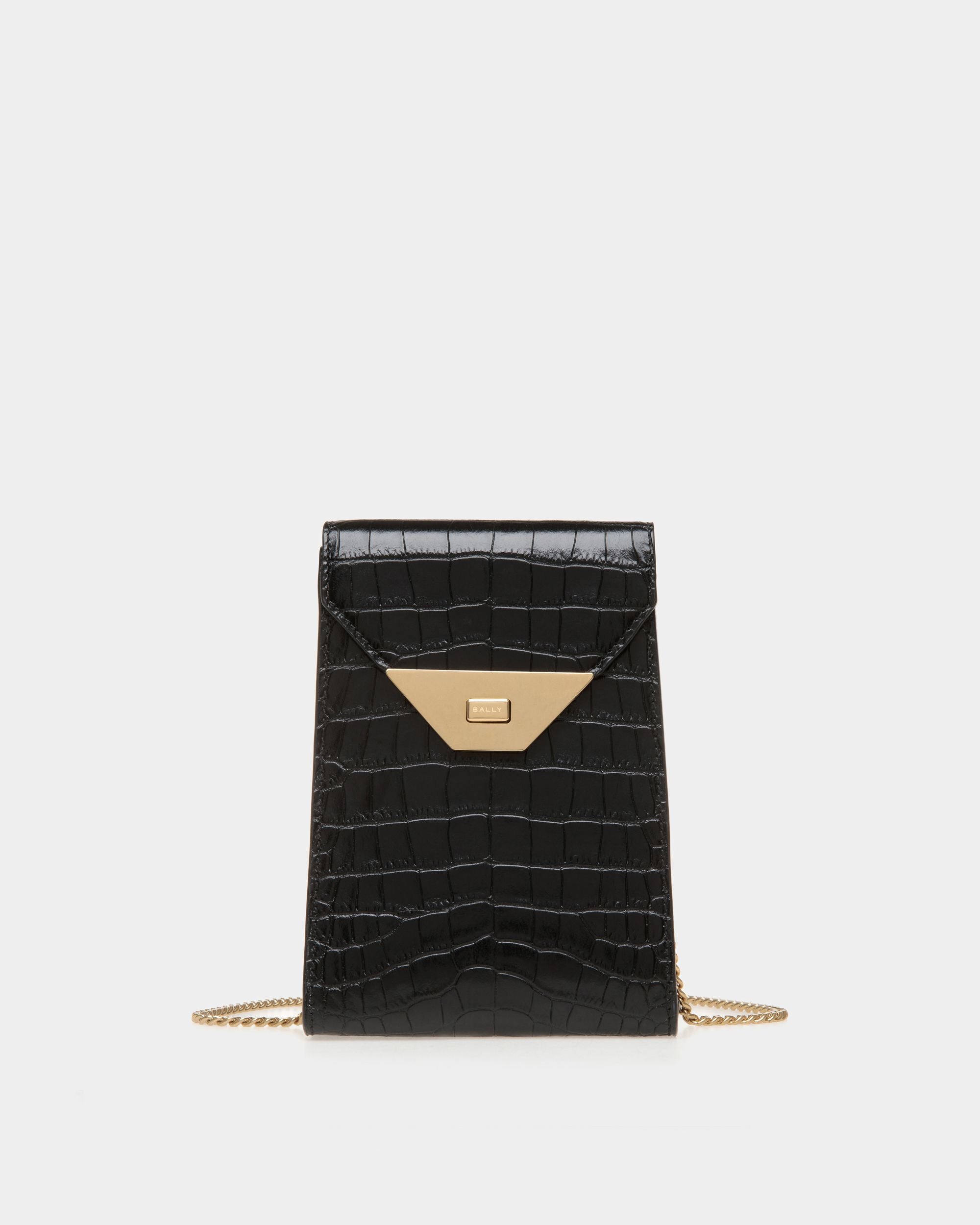 Tilt Phone Bag in Black Crocodile Print Leather - Women's - Bally - 01