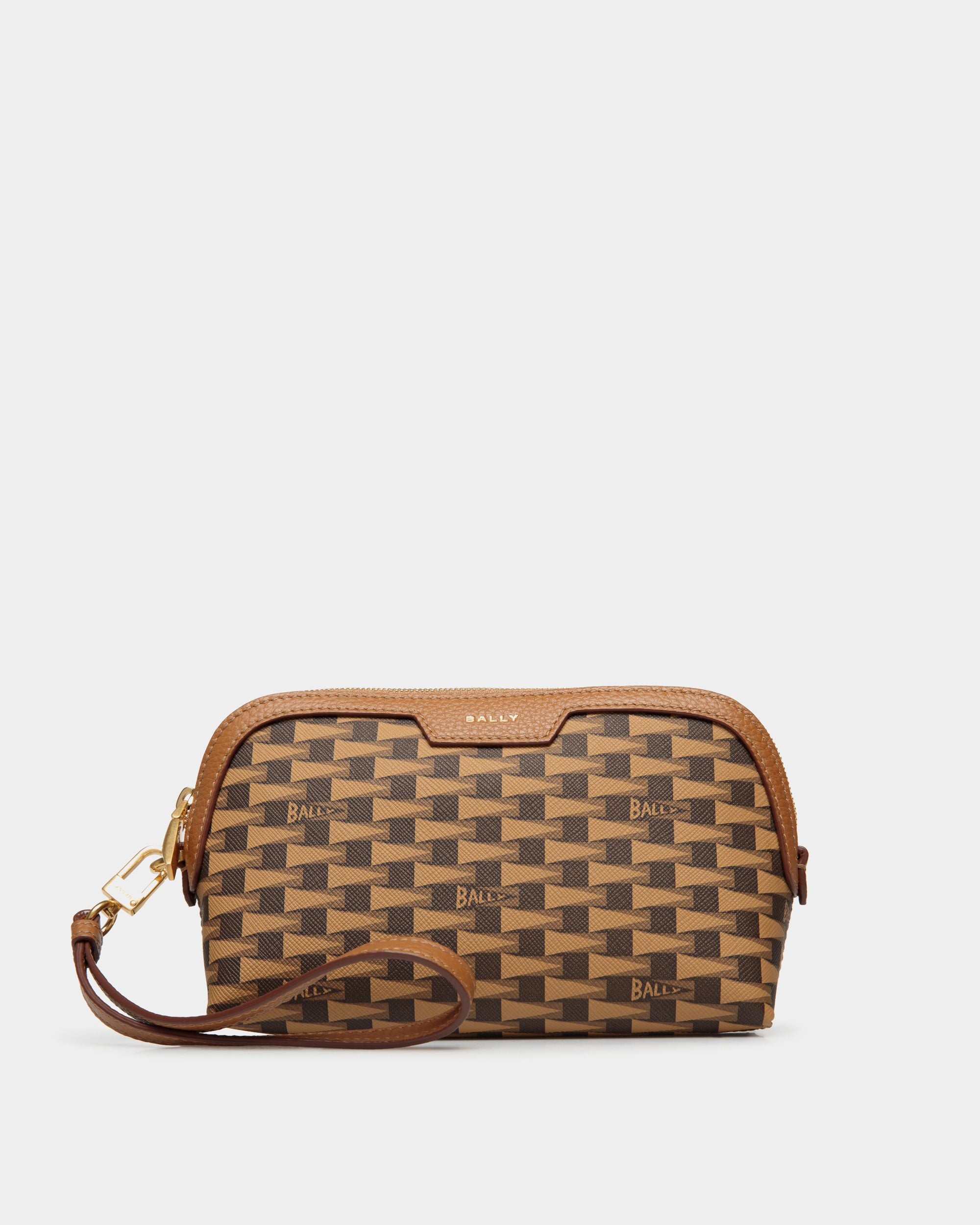 Pennant Pouch With Wristlet In Brown Pennant Motif - Women's - Bally - 01