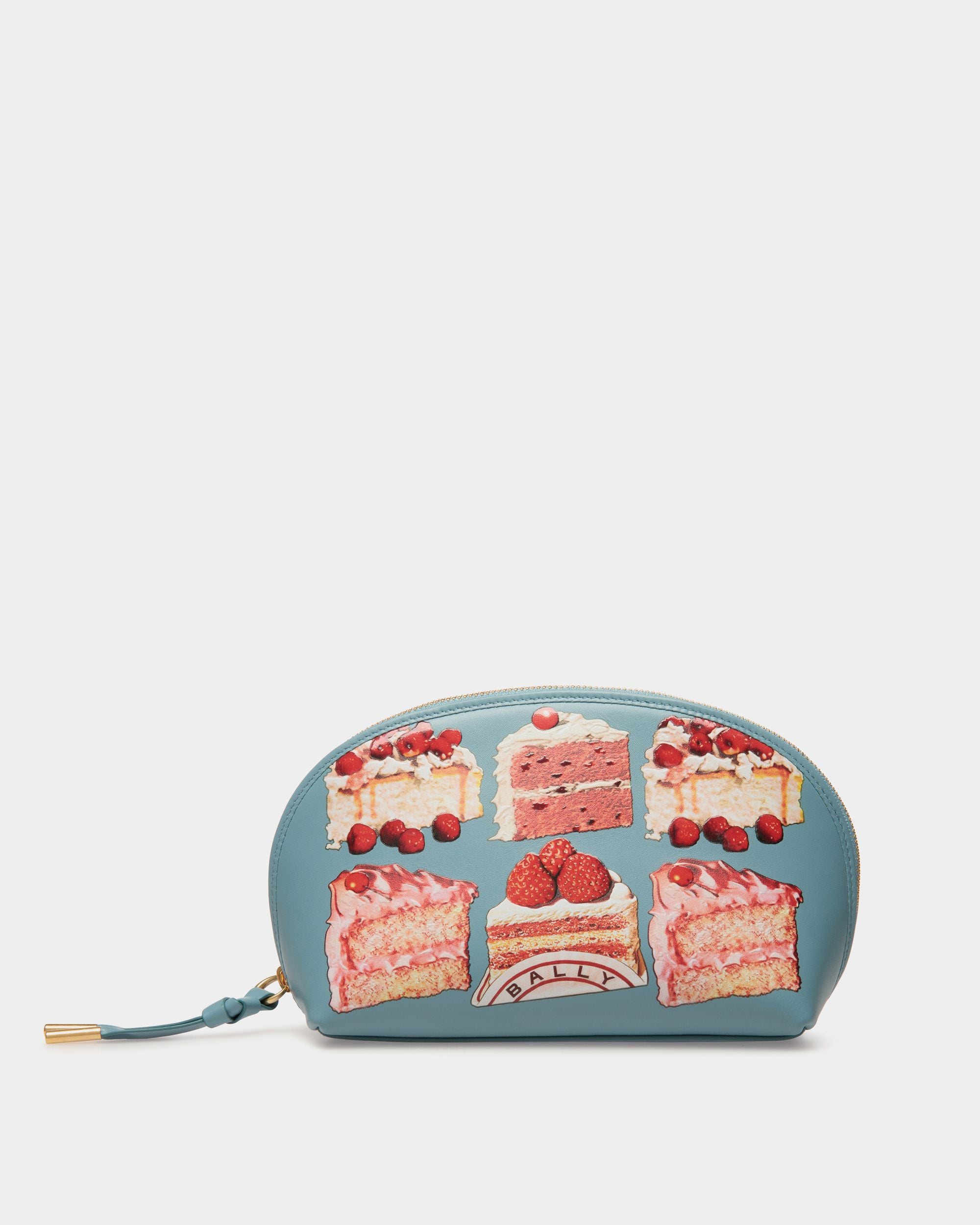 Pouch in Medium Blue Leather With a Bally Cake Print - Women's - Bally - 01