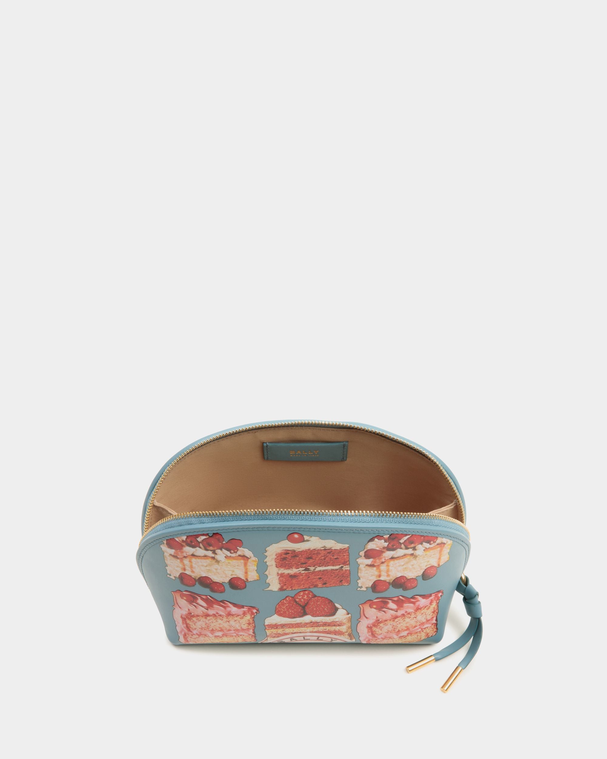 Pouch in Medium Blue Leather With a Bally Cake Print - Women's - Bally - 03
