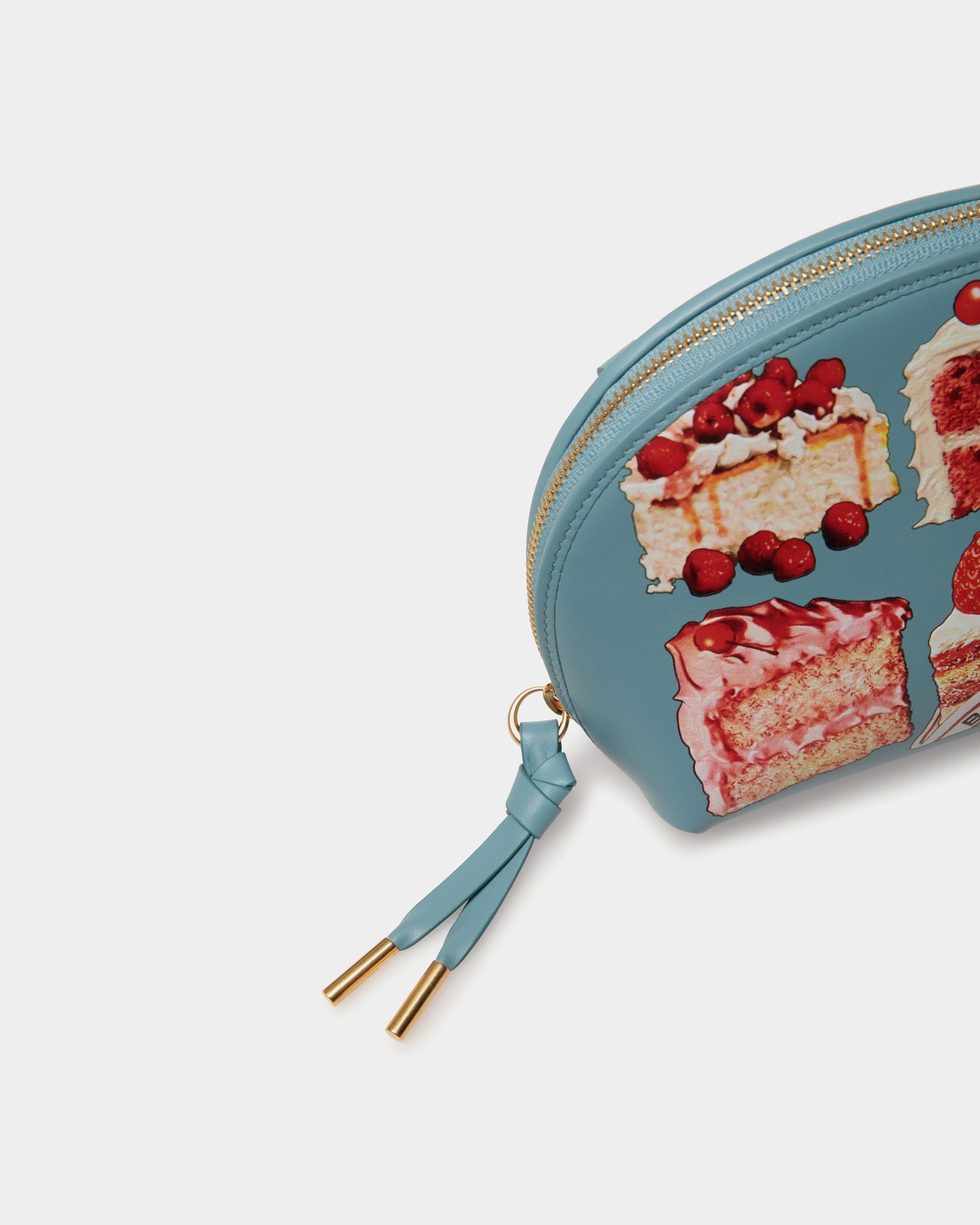 Pouch in Medium Blue Leather With a Bally Cake Print - Women's - Bally - 04