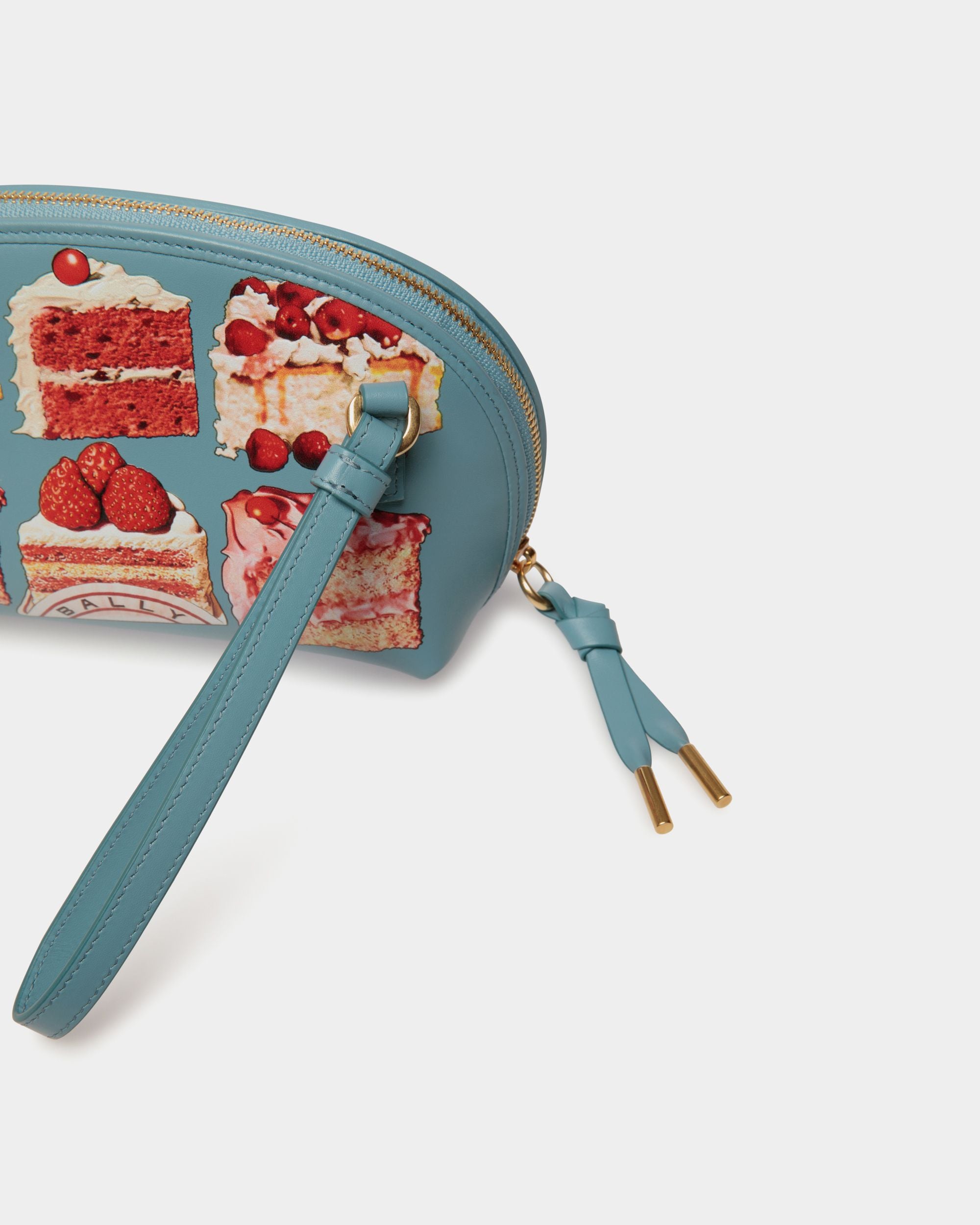 Pouch in Medium Blue Leather With a Bally Cake Print - Women's - Bally - 05
