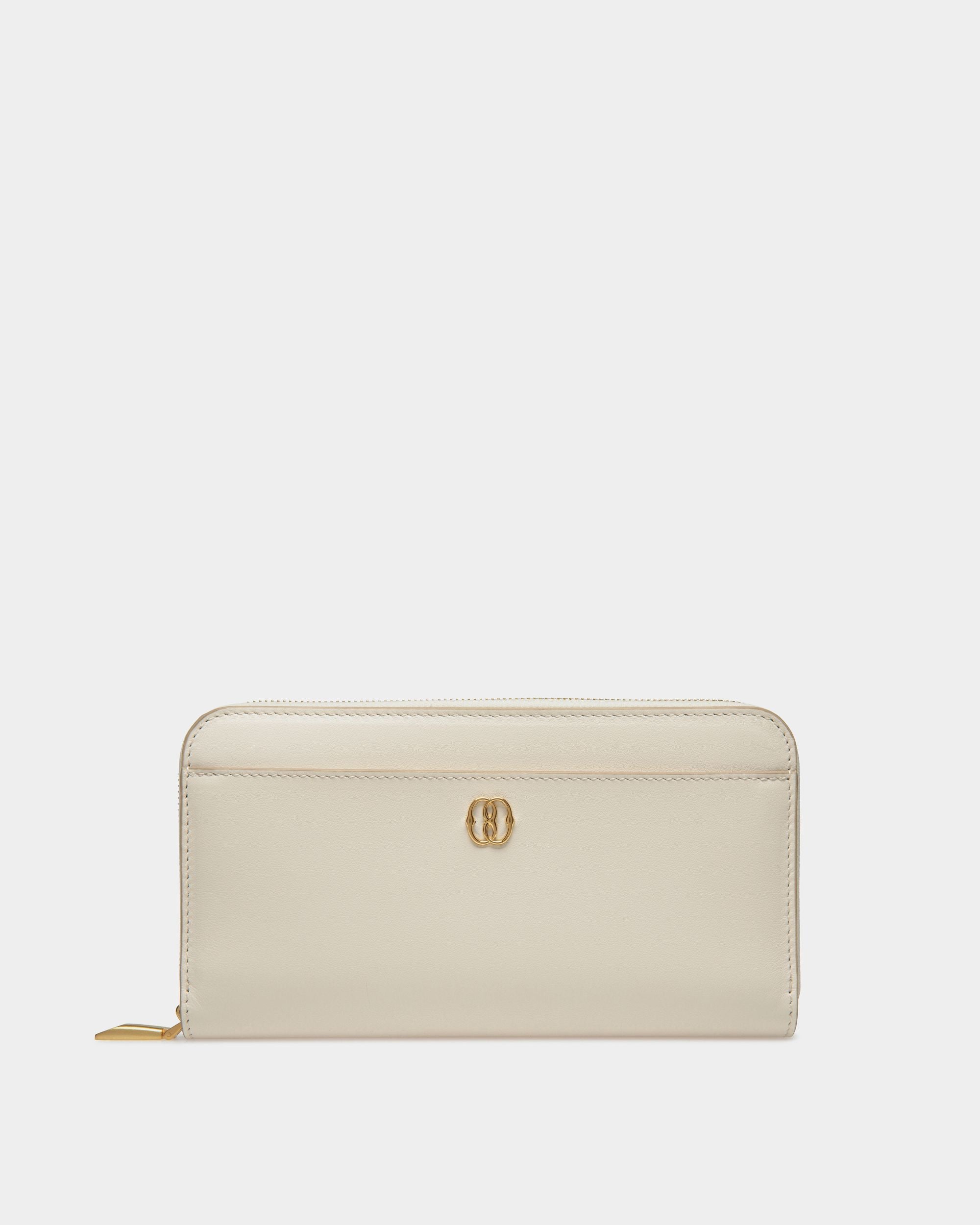 Emblem Long Wallet in White Leather - Women's - Bally - 01