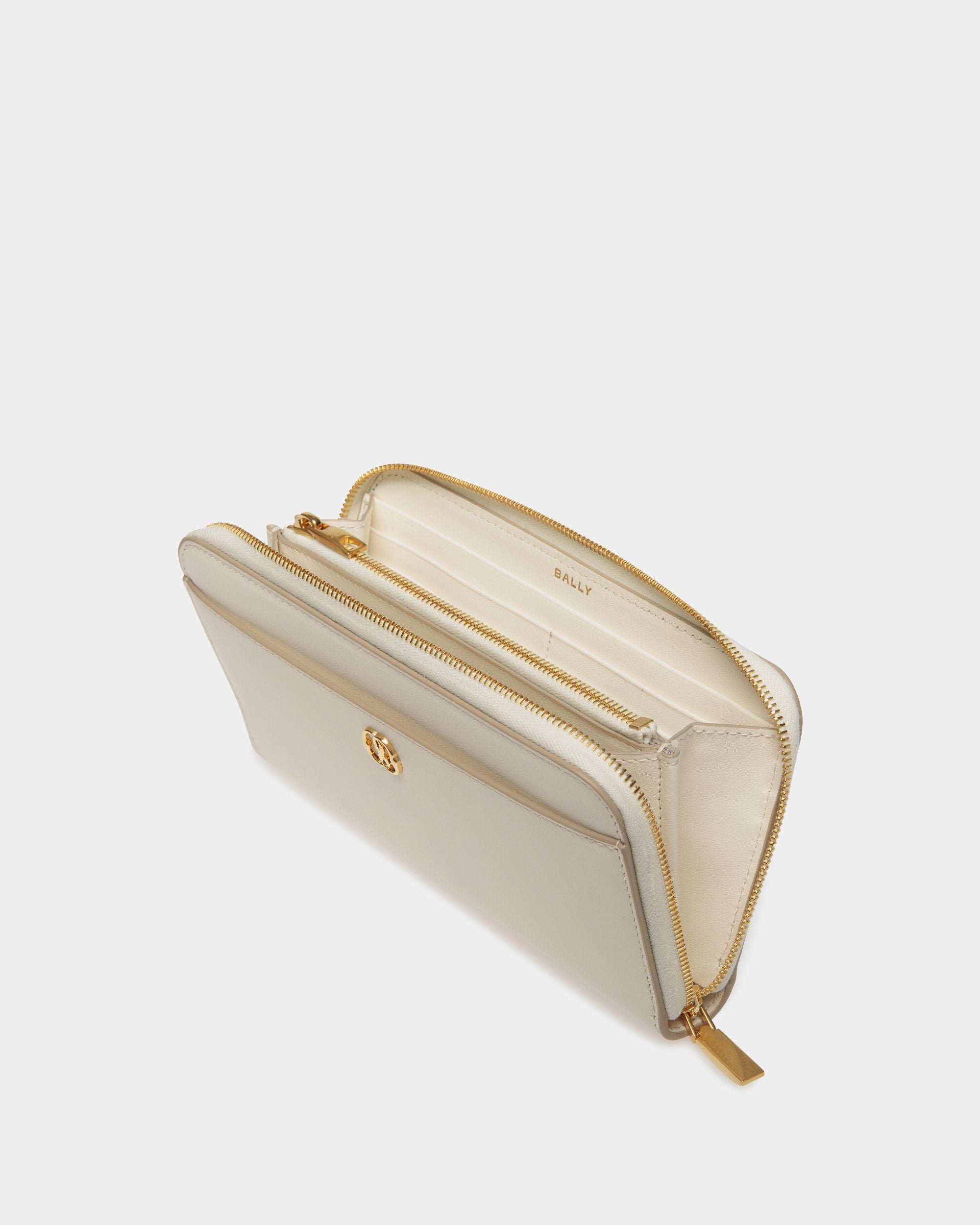 Emblem Long Wallet in White Leather - Women's - Bally - 03