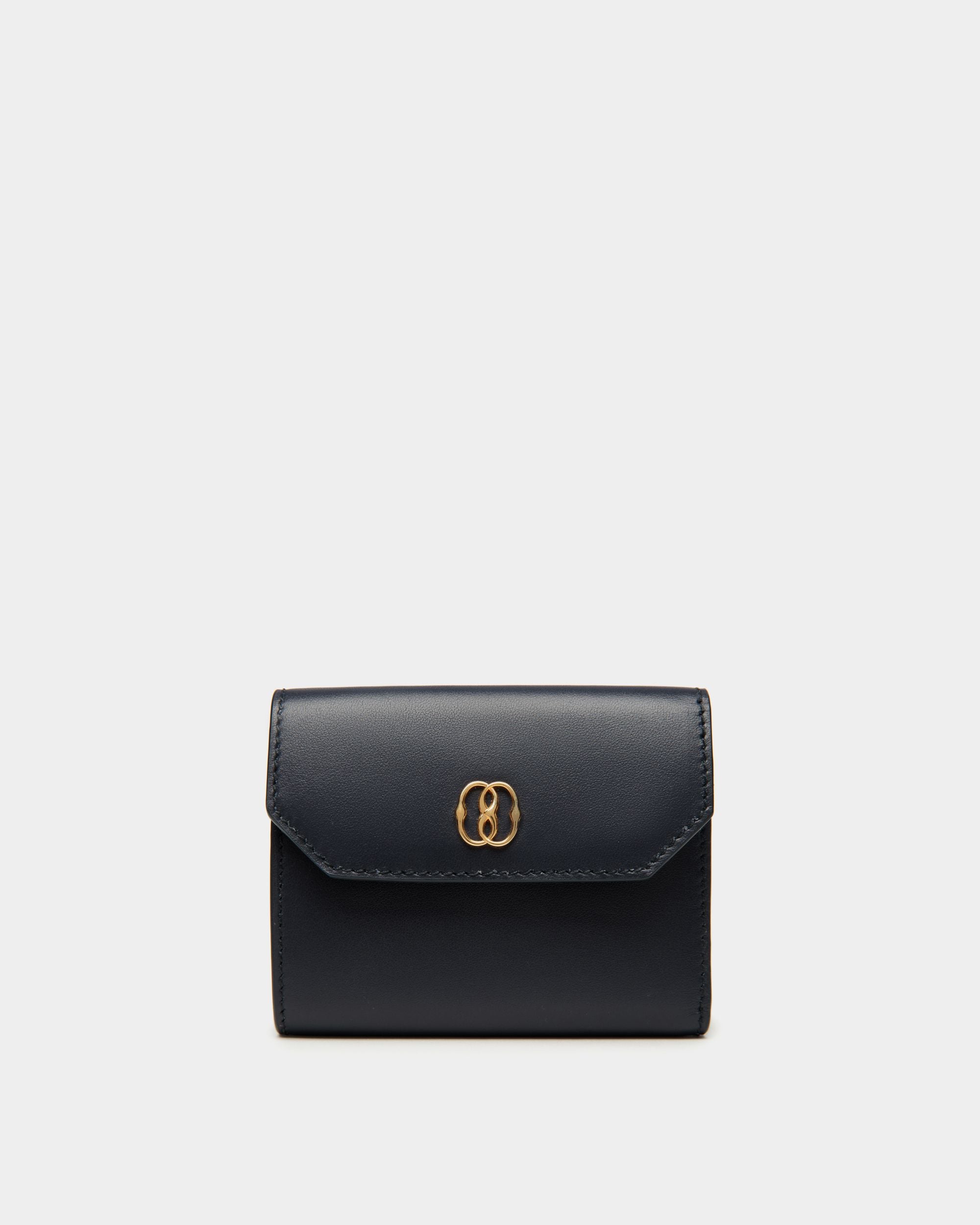 Emblem Wallet in Navy Blue Leather - Women's - Bally - 01