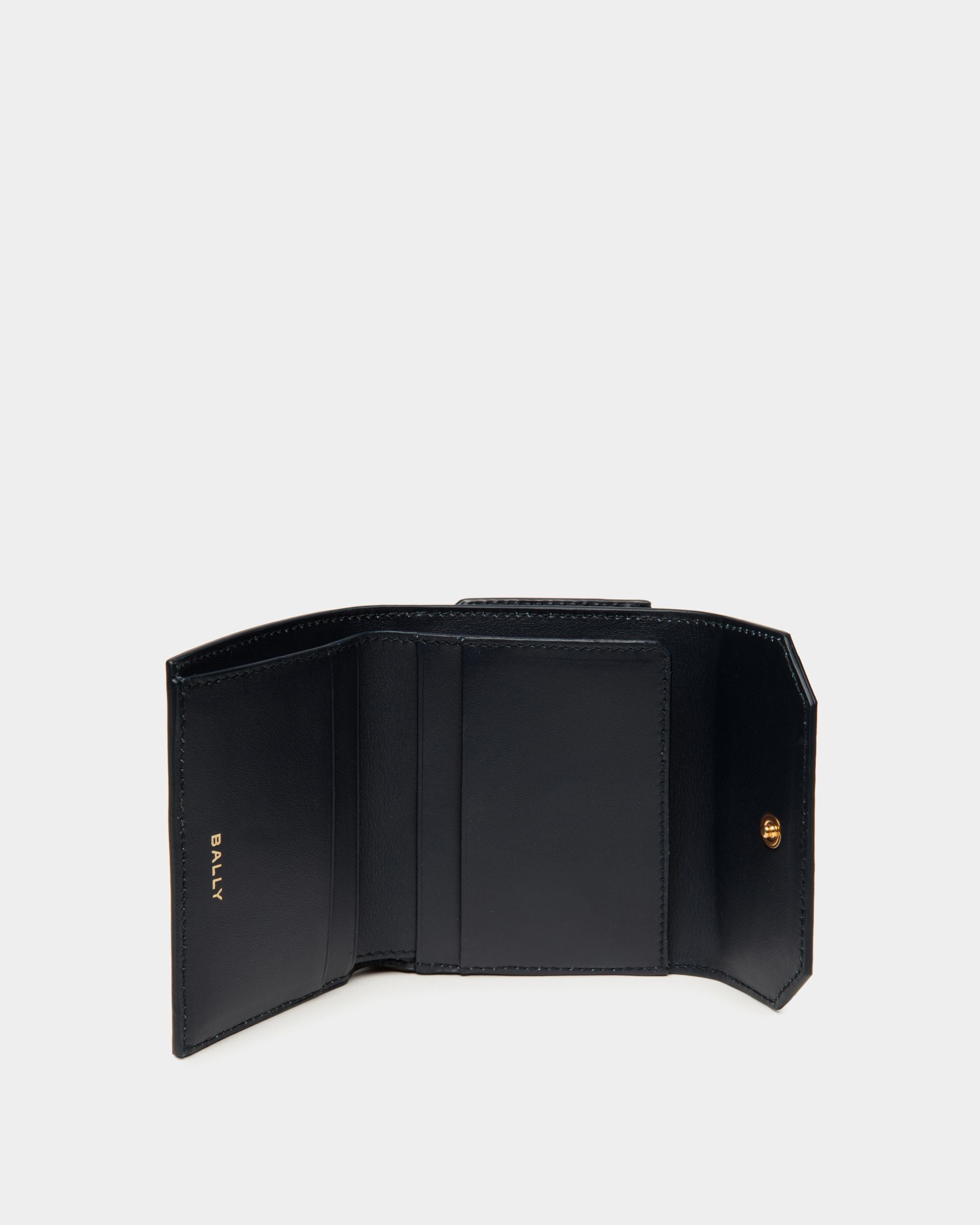 Emblem Wallet in Navy Blue Leather - Women's - Bally - 03