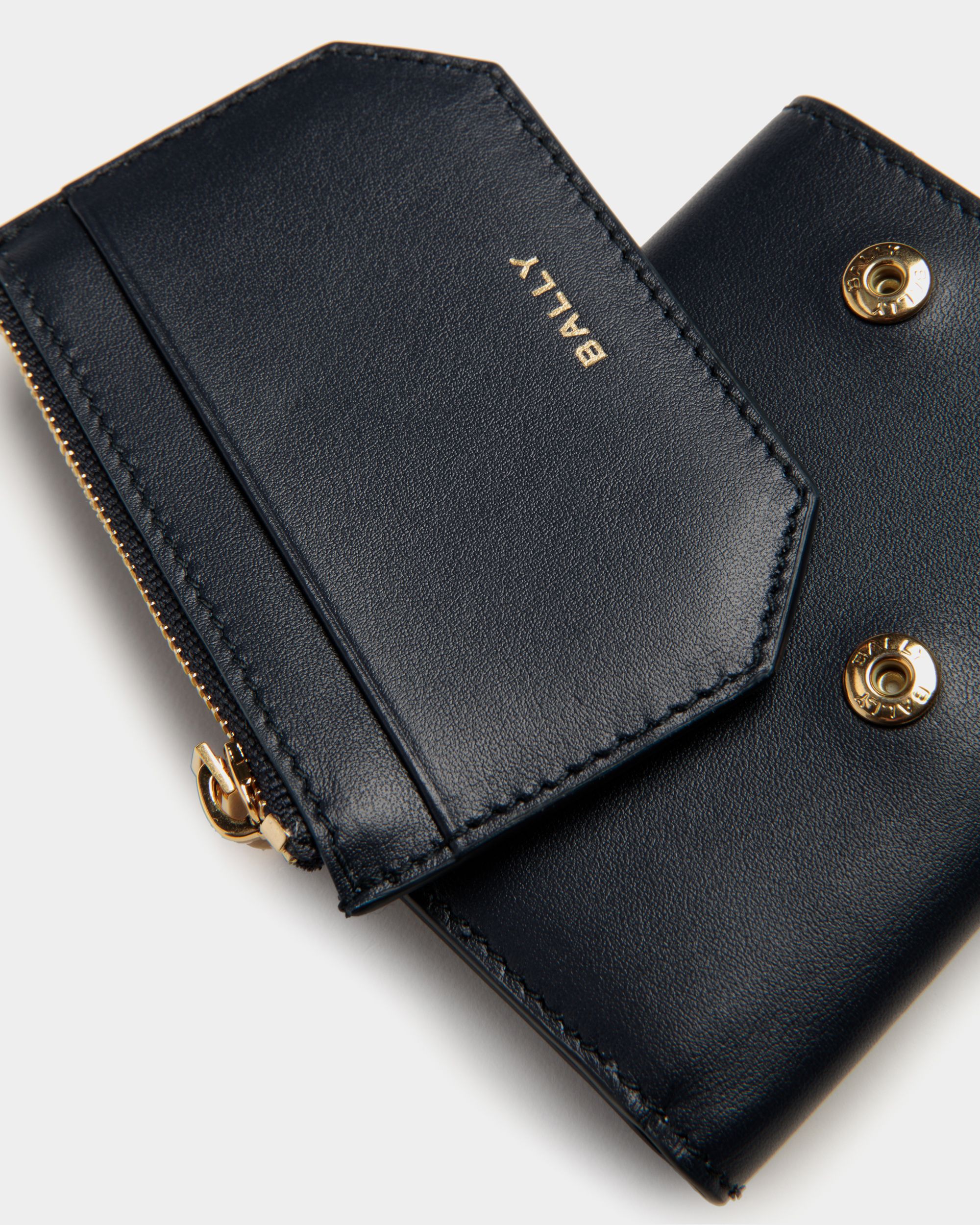 Emblem Wallet in Navy Blue Leather - Women's - Bally - 04