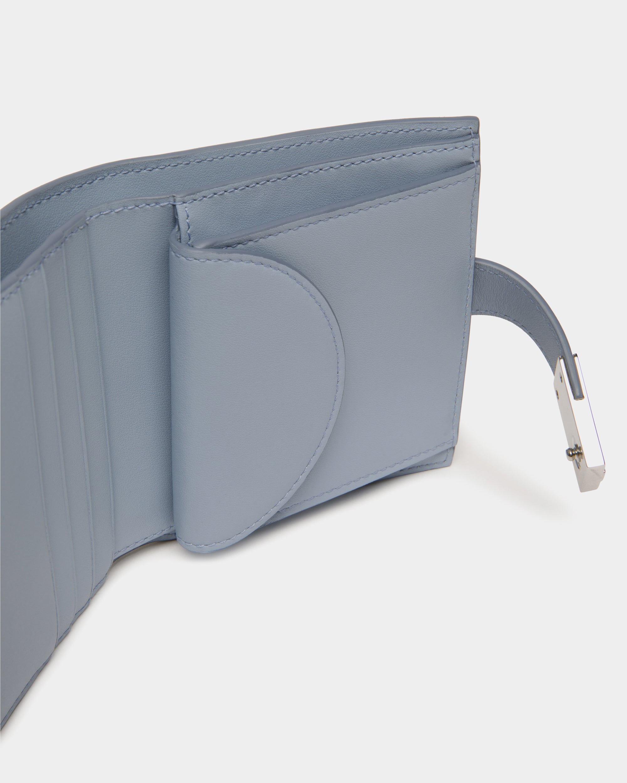 Ollam Wallet in Light Blue Leather - Women's - Bally - 05