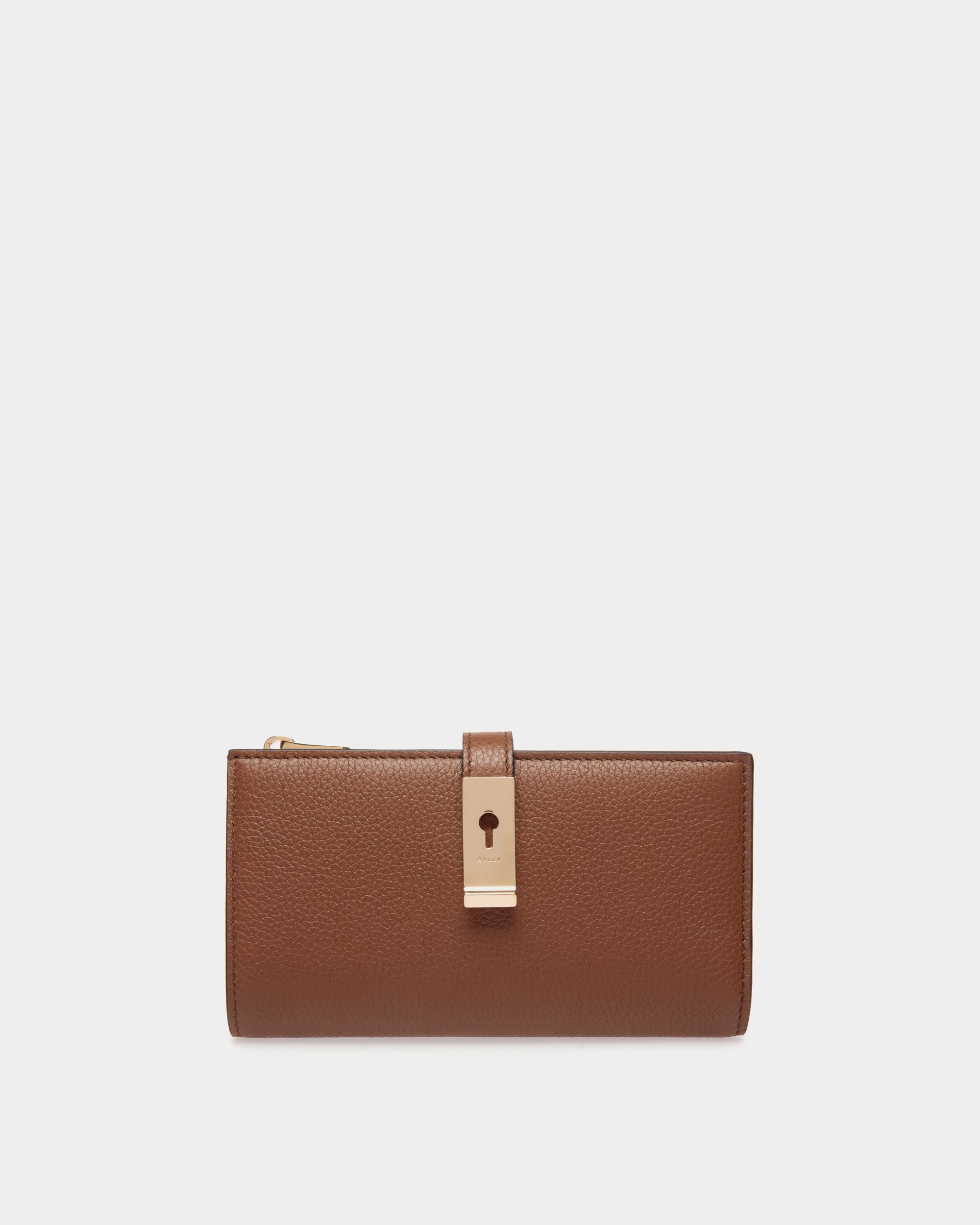 Lock Me Long Wallet in Brown Grained Leather - Women's - Bally - 01