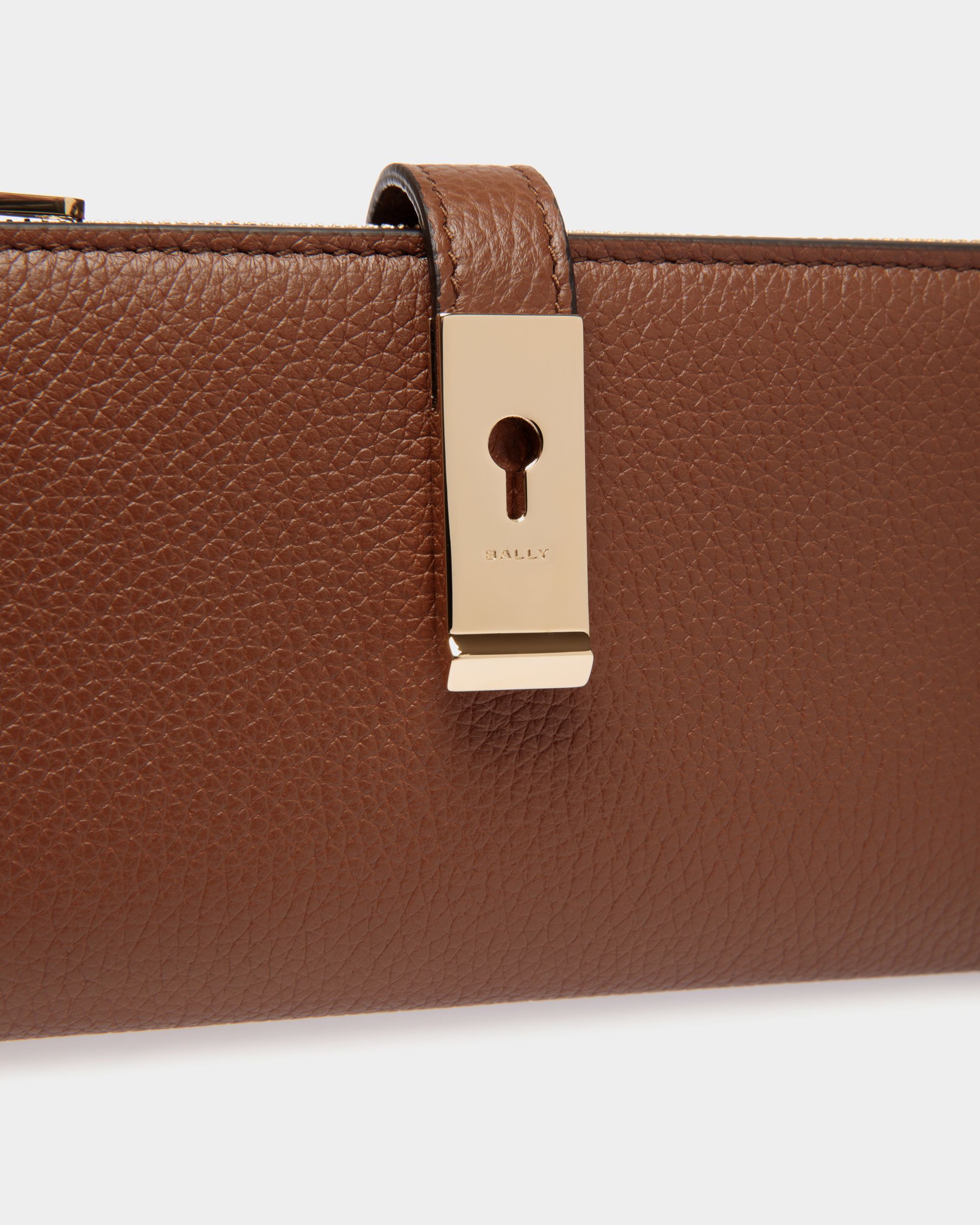 Lock Me Long Wallet in Brown Grained Leather - Women's - Bally - 04