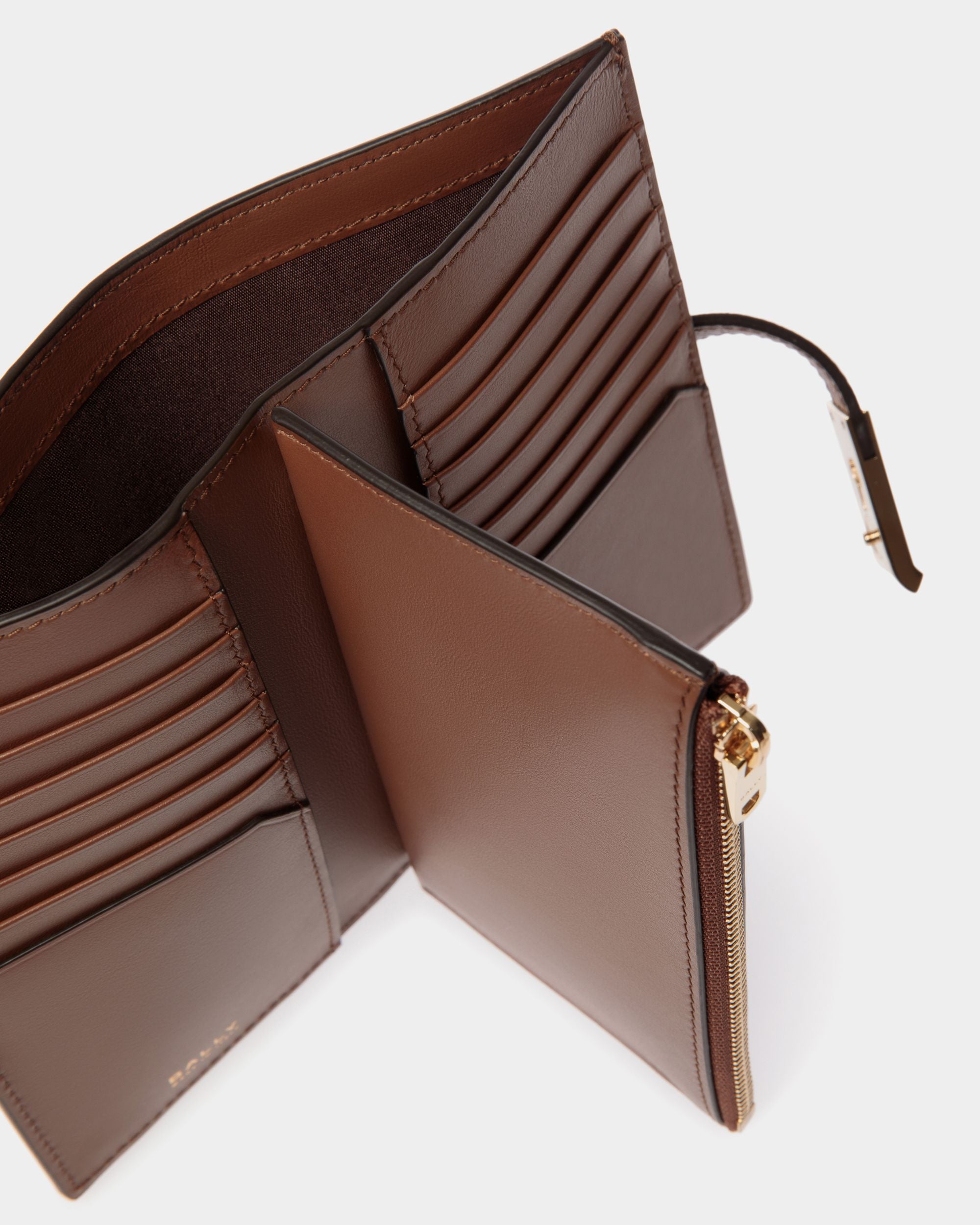 Lock Me Long Wallet in Brown Grained Leather - Women's - Bally - 05