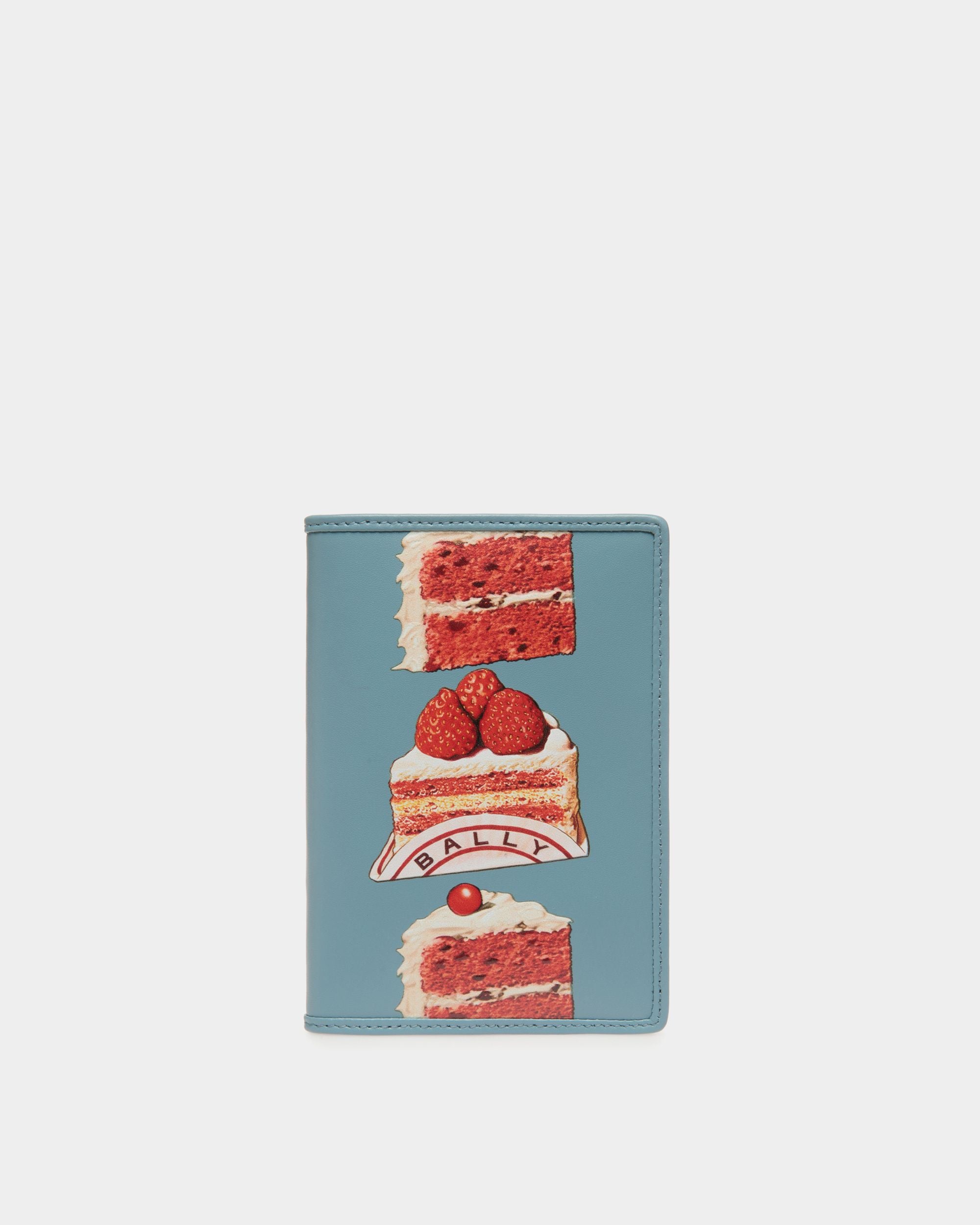 Passport Cover With Bally Cake Print in Medium Blue Leather - Women's - Bally - 01