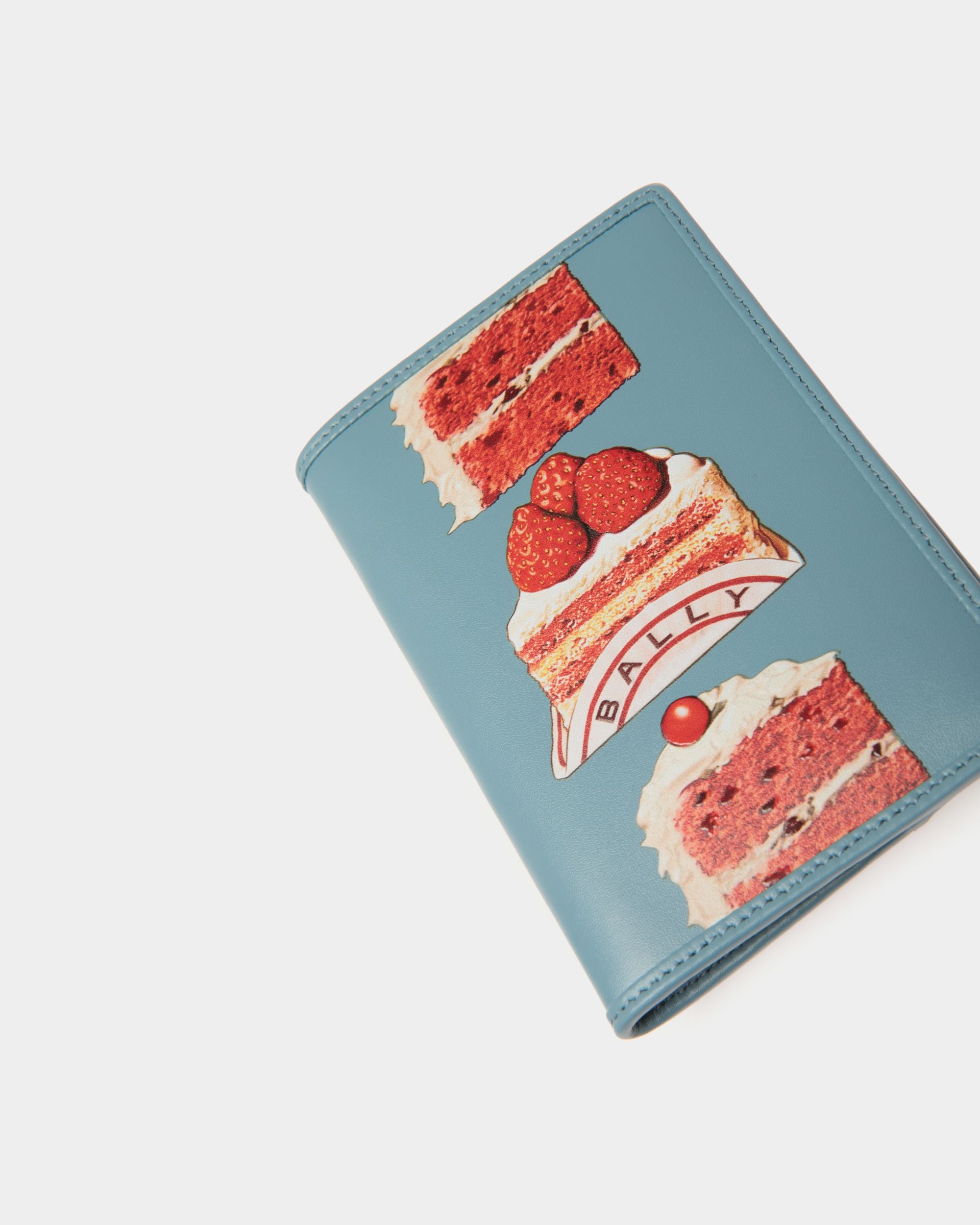 Passport Cover With Bally Cake Print in Medium Blue Leather - Women's - Bally - 04