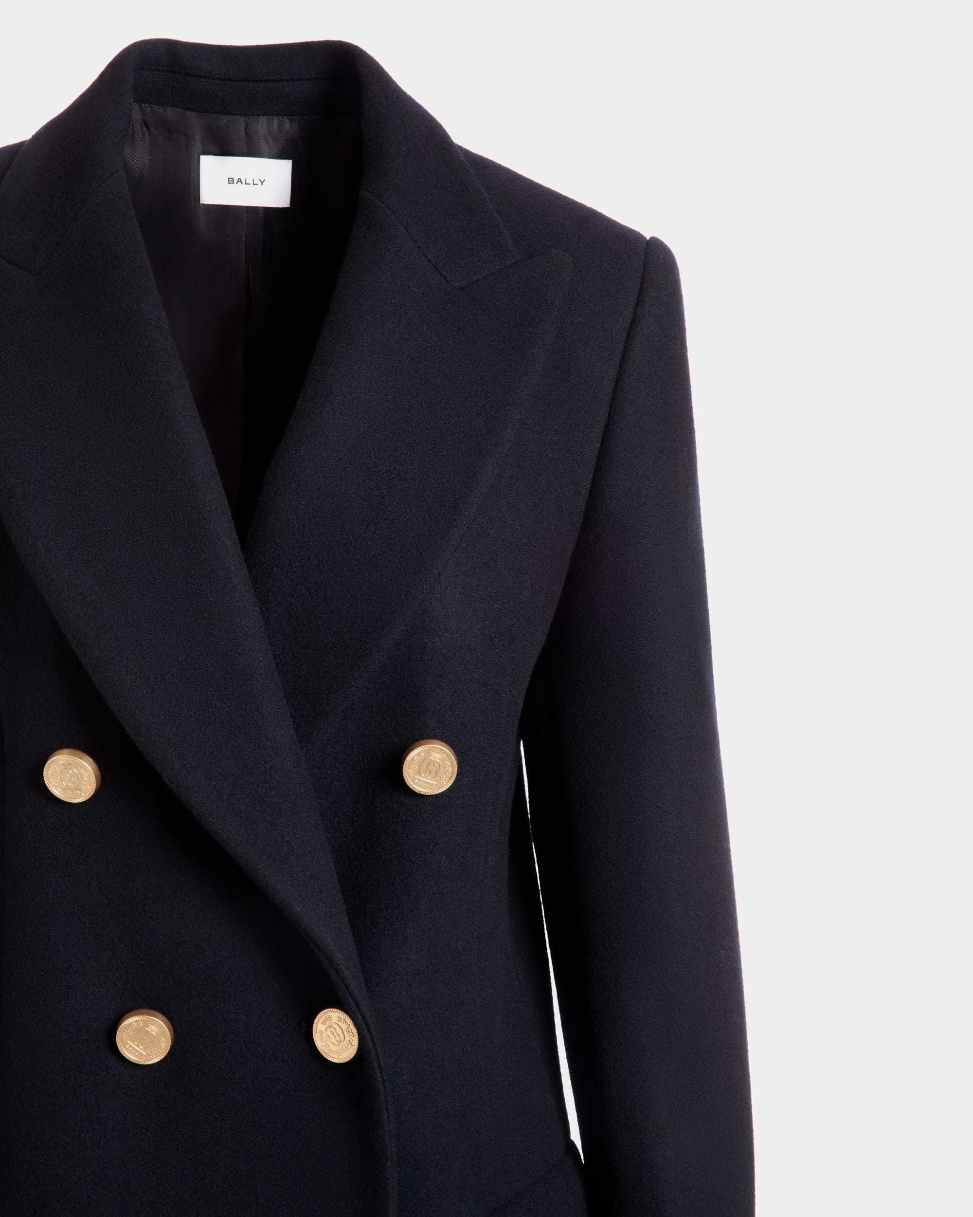 Double-Breasted Overcoat in Navy Blue Wool - Women's - Bally - 02
