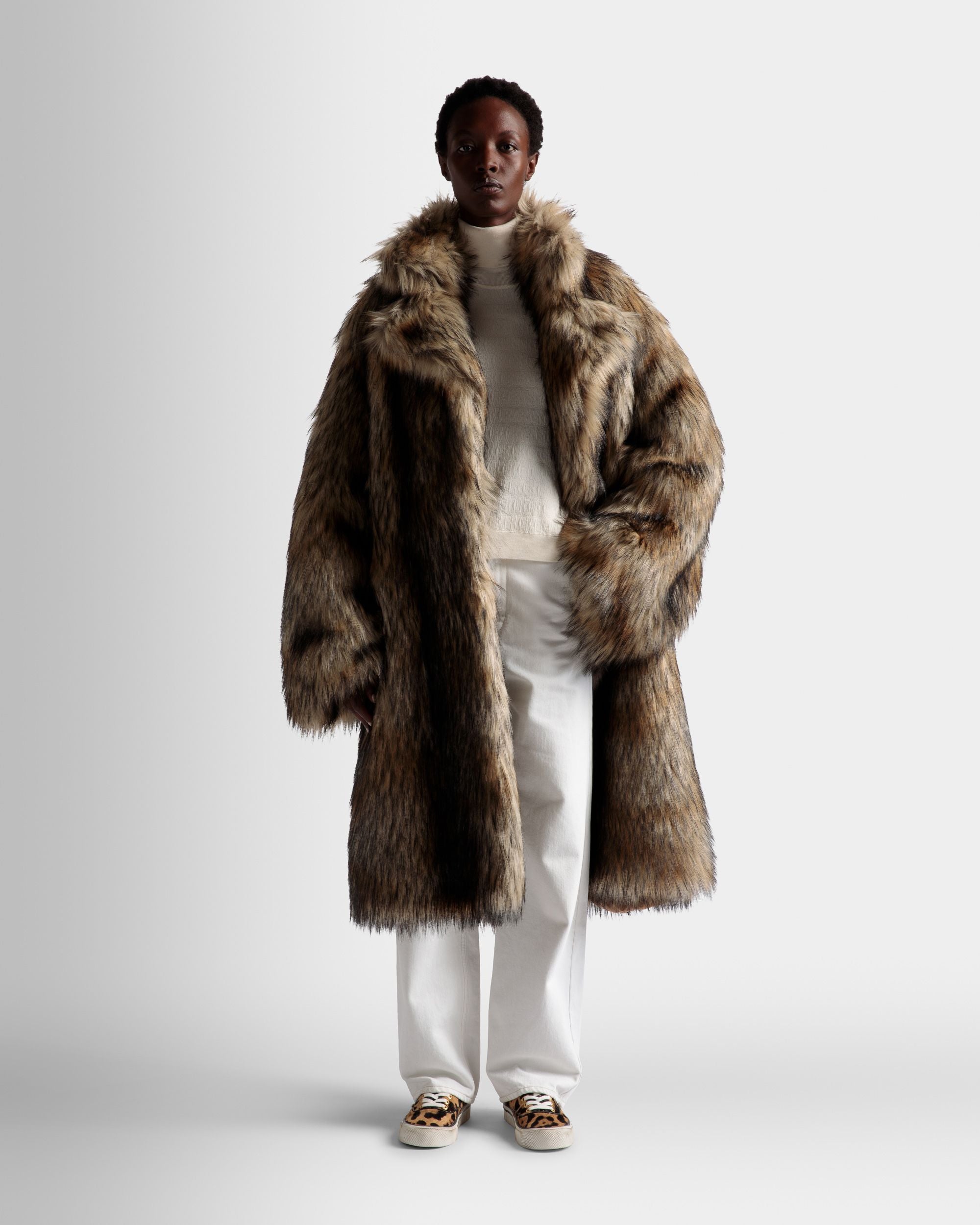 Faux Fur Coat In Multi Brown - Women's - Bally - 02