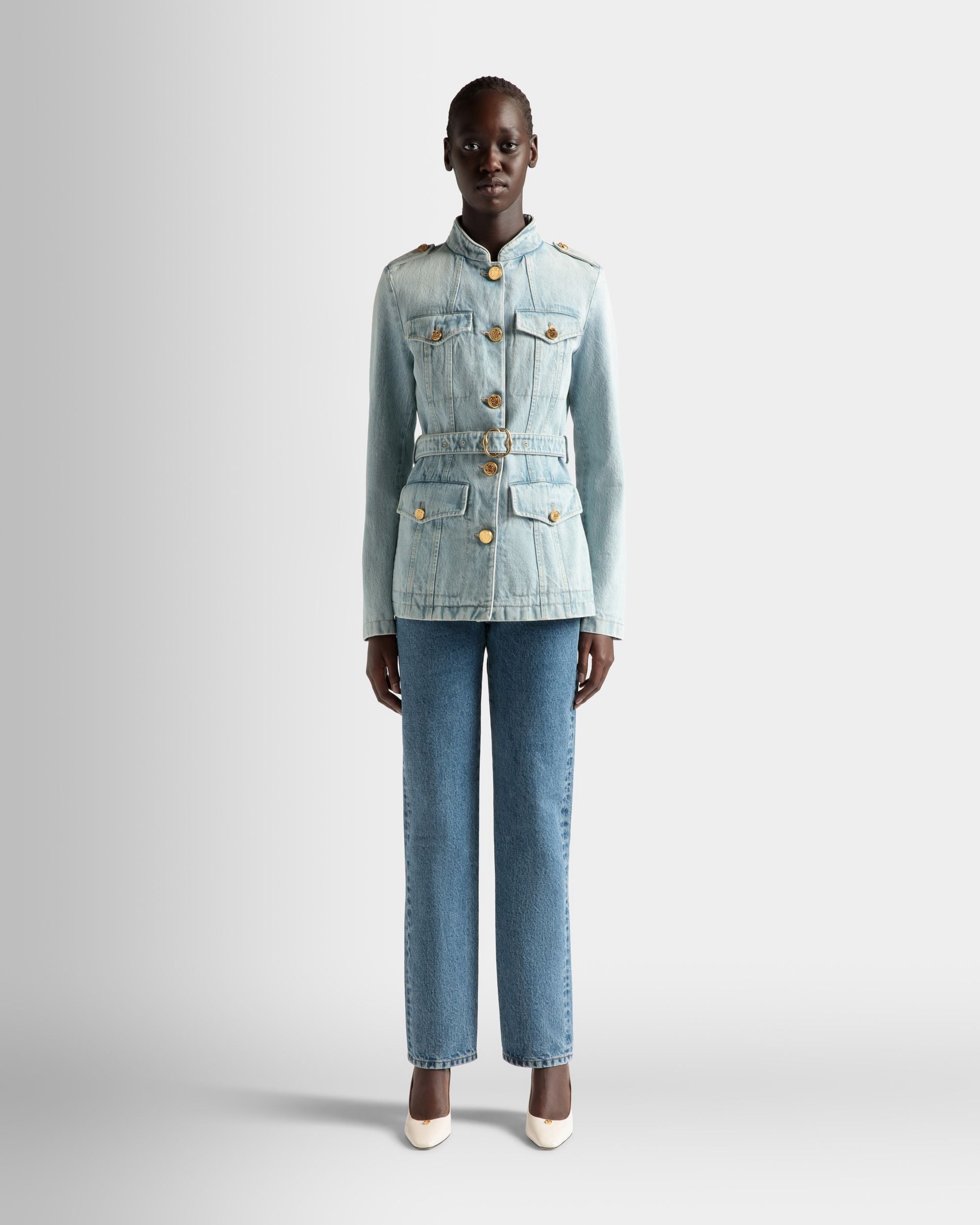 Denim Jacket in Light Blue Cotton - Women's - Bally - 02