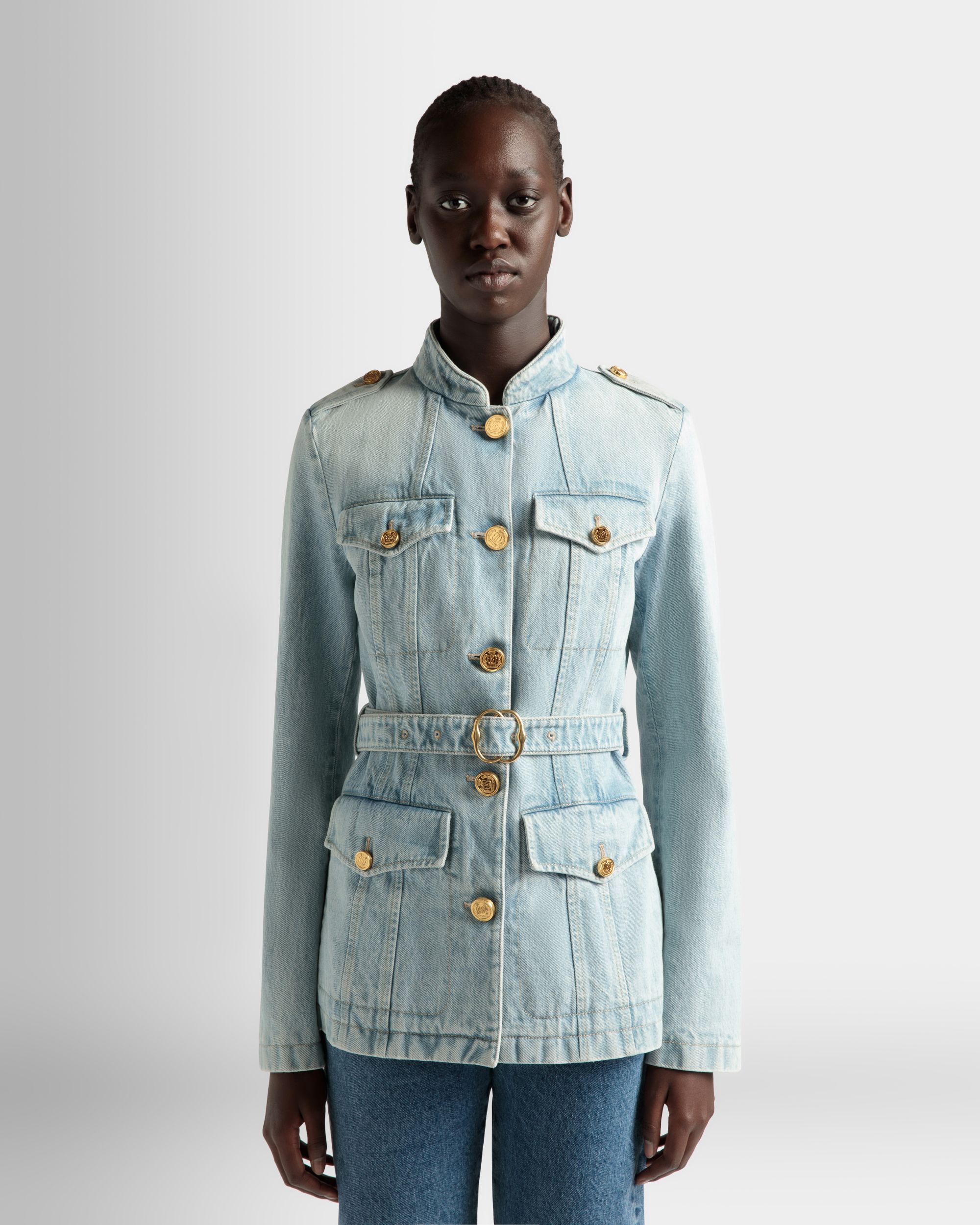 Denim Jacket in Light Blue Cotton - Women's - Bally - 03