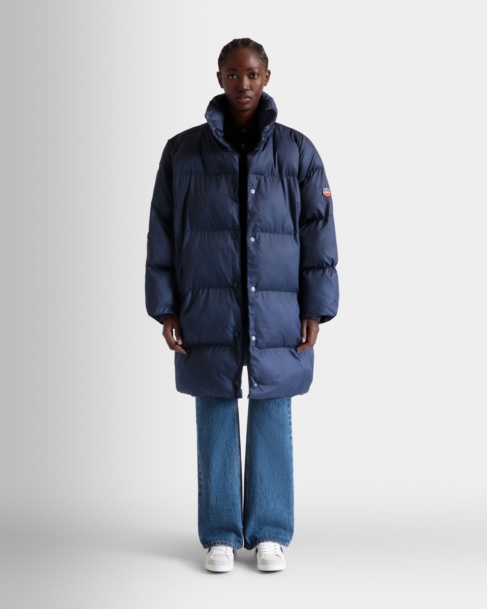 Puffer Coat In Navy Blue Nylon - Women's - Bally - 02