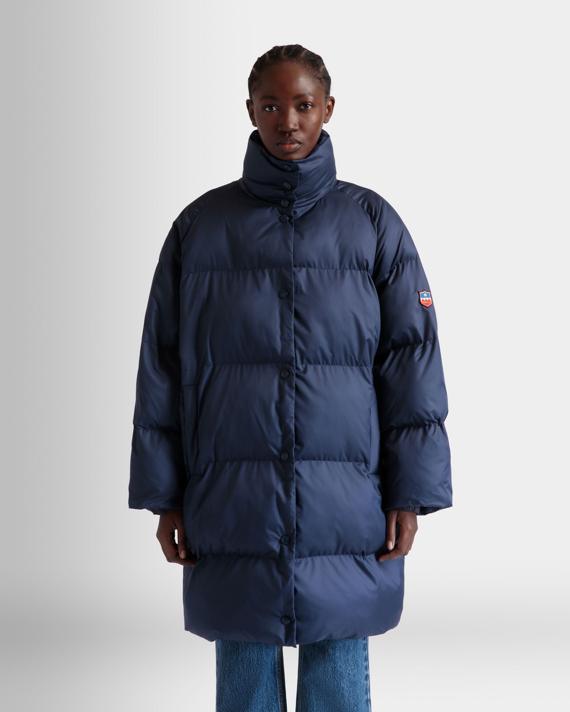 Puffer Coat In Navy Blue Nylon - Women's - Bally - 03