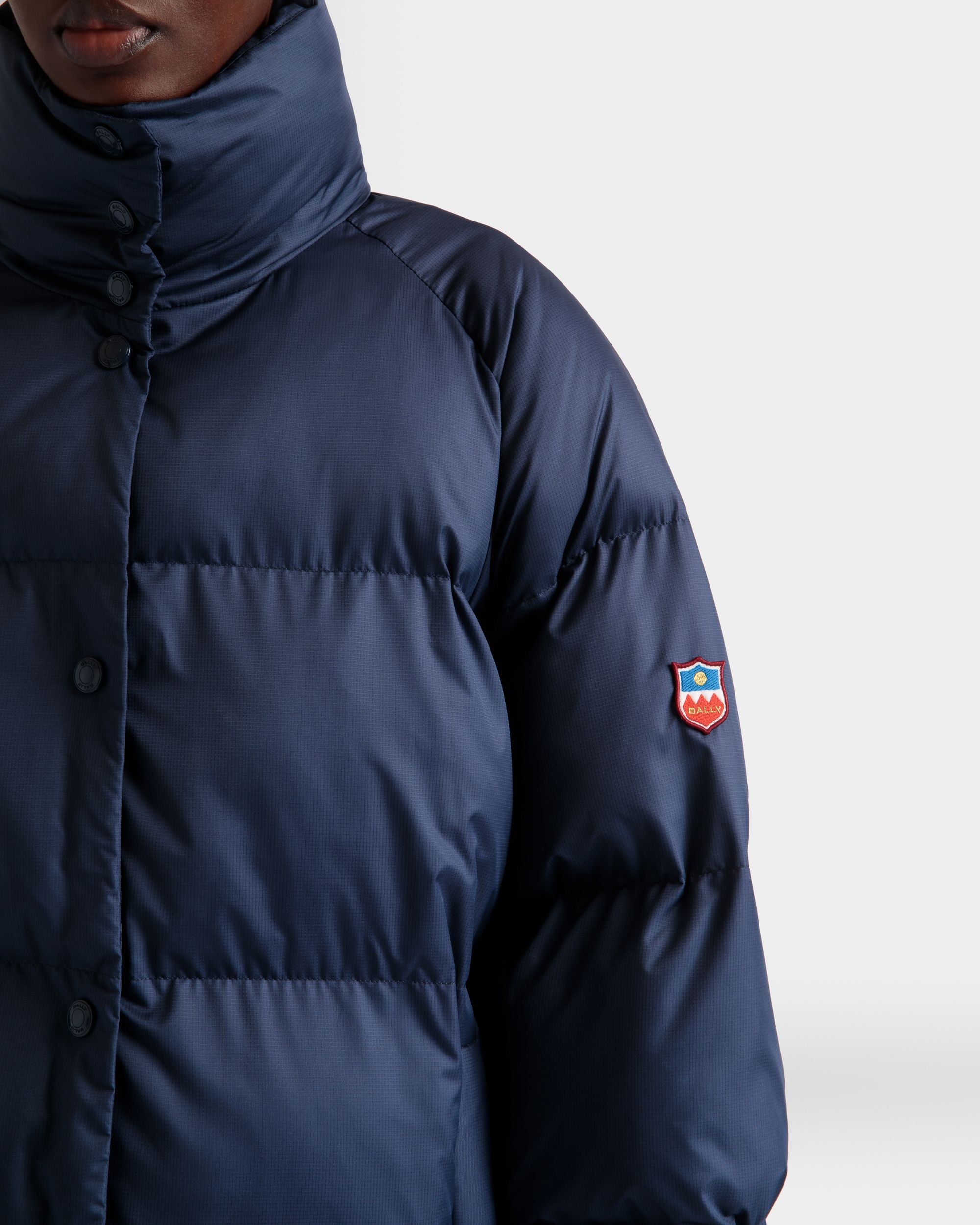 Puffer Coat In Navy Blue Nylon - Women's - Bally - 04