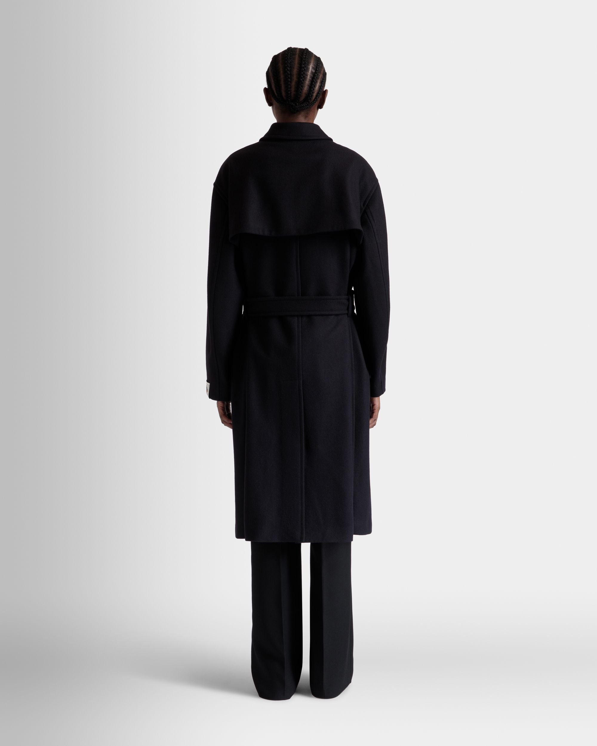 Belted Coat In Navy Blue Wool Blend - Women's - Bally - 07