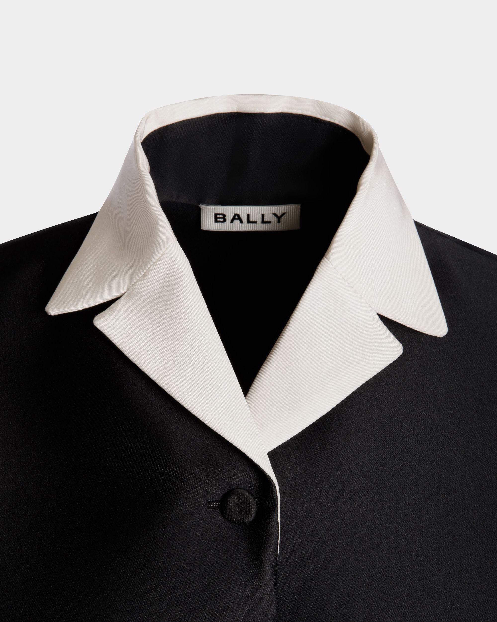 Contrast Collar Blazer In Black Silk Blend - Women's - Bally - 04